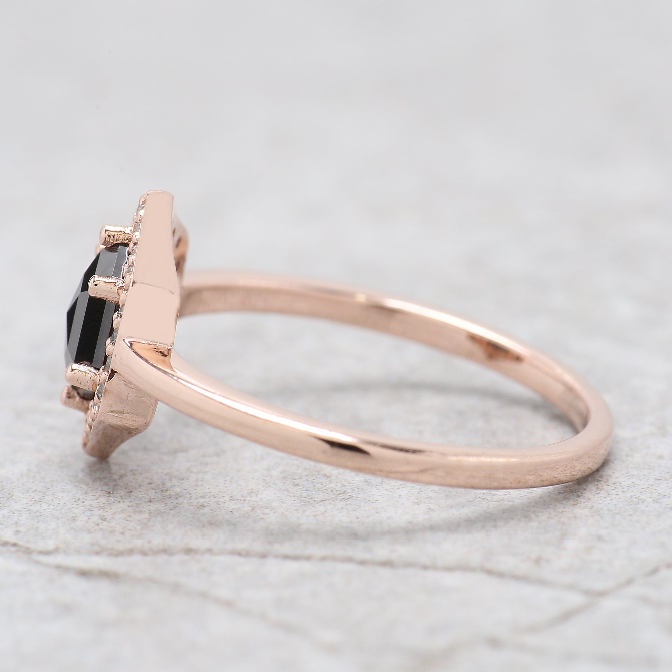 Hexagon Cut Black Color Diamond Ring 0.56 Ct 6.84 MM Hexagon Diamond Ring 14K Rose Gold Silver Hexagon Engagement Ring Gift For Her QN2233