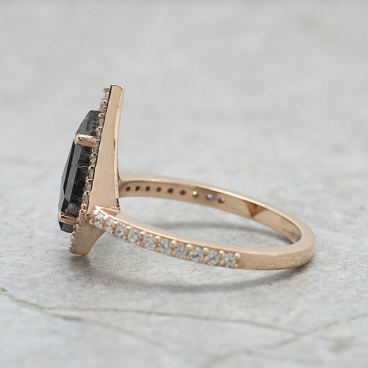 Kite Shape Salt and Pepper Diamond Engagement Ring, 14K Rose Gold Ring, Unique Geometric Diamond Ring, Minimalist Fine Jewelry Gift KDL3408