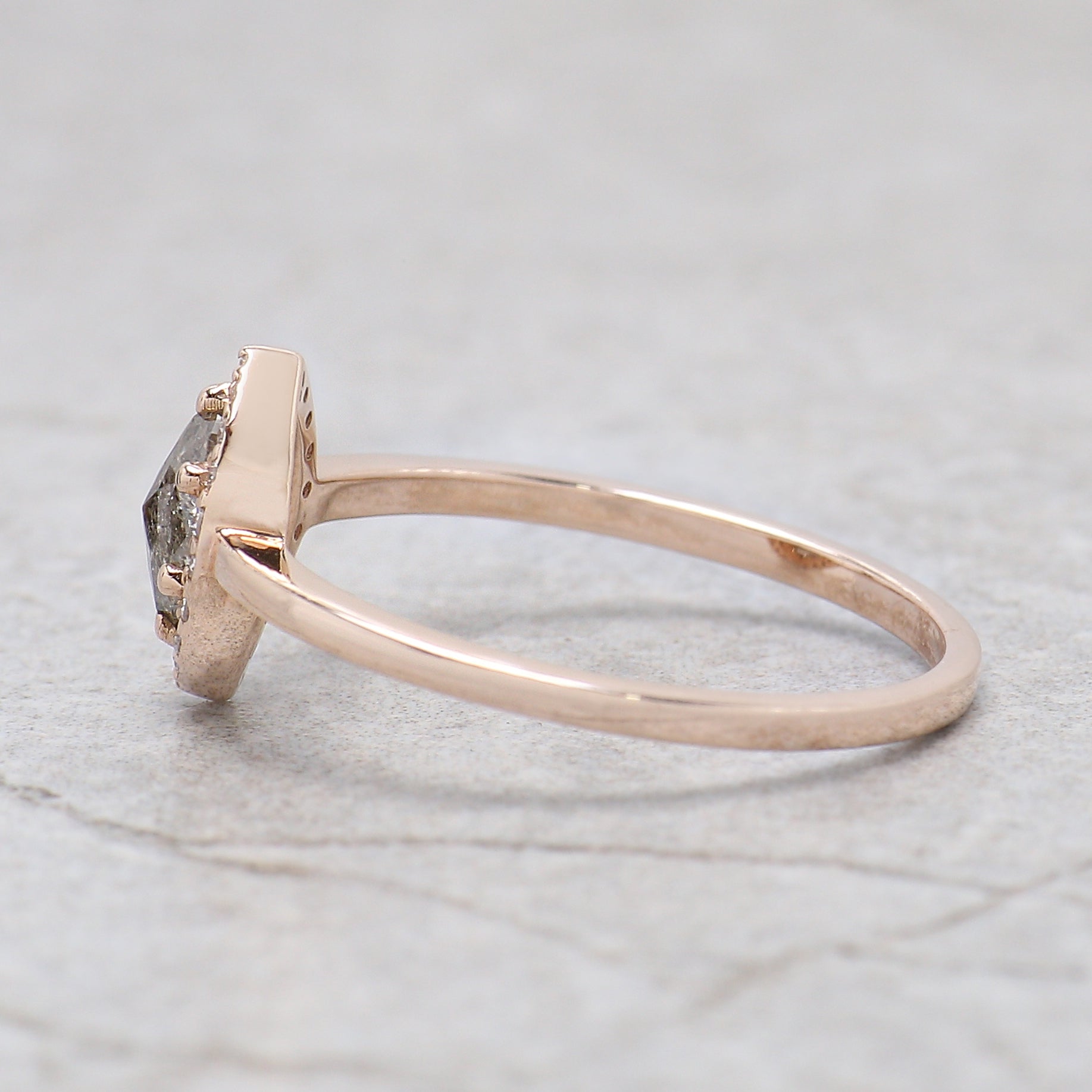 0.43 Ct Natural Marquise Salt And Pepper Diamond Ring 6.30 MM Marquise Cut Ring 14K Solid Rose Gold Silver Halo Engagement Ring KD1119