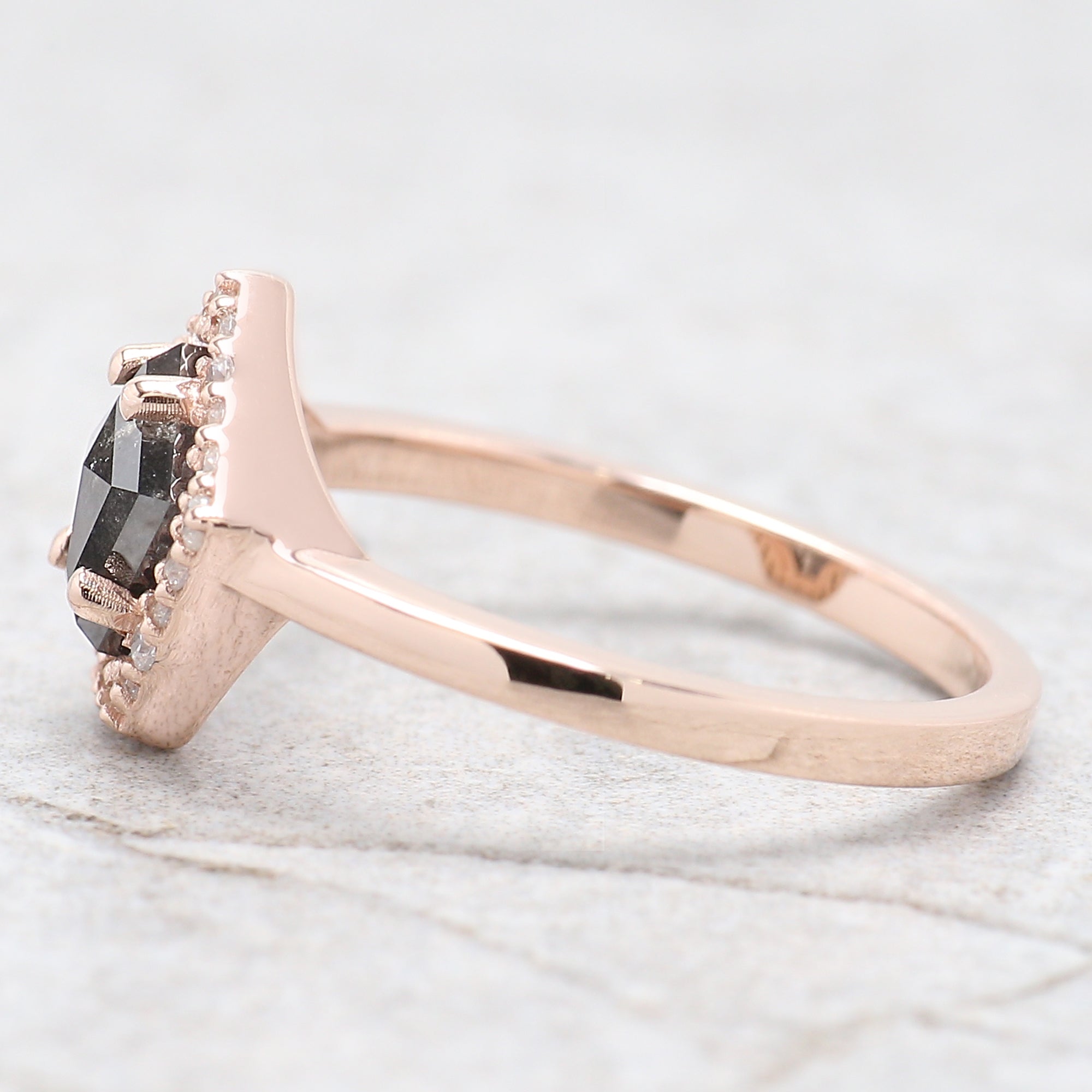 Pentagon Cut Salt And Pepper Diamond Ring 0.97 Ct 6.85 MM Pentagon Diamond Ring 14K Solid Rose Gold Silver Engagement Ring Gift For Her QL9320