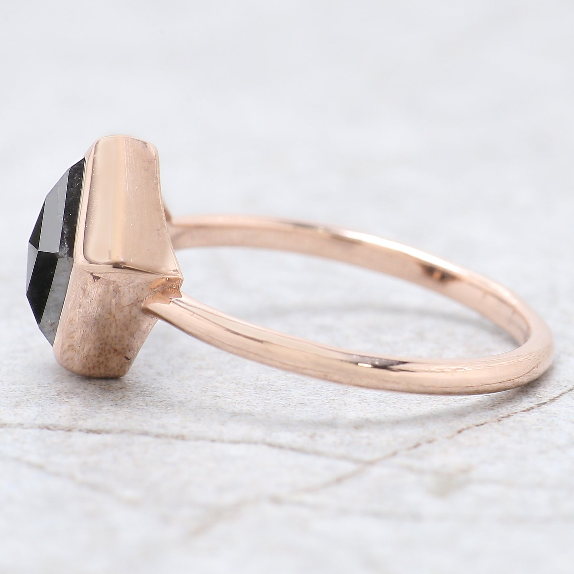 Pentagon Cut Black Color Diamond Ring 2.28 Ct 8.75 MM Pentagon Shape Diamond Ring 14K Rose Gold Silver Engagement Ring Gift For Her QL870
