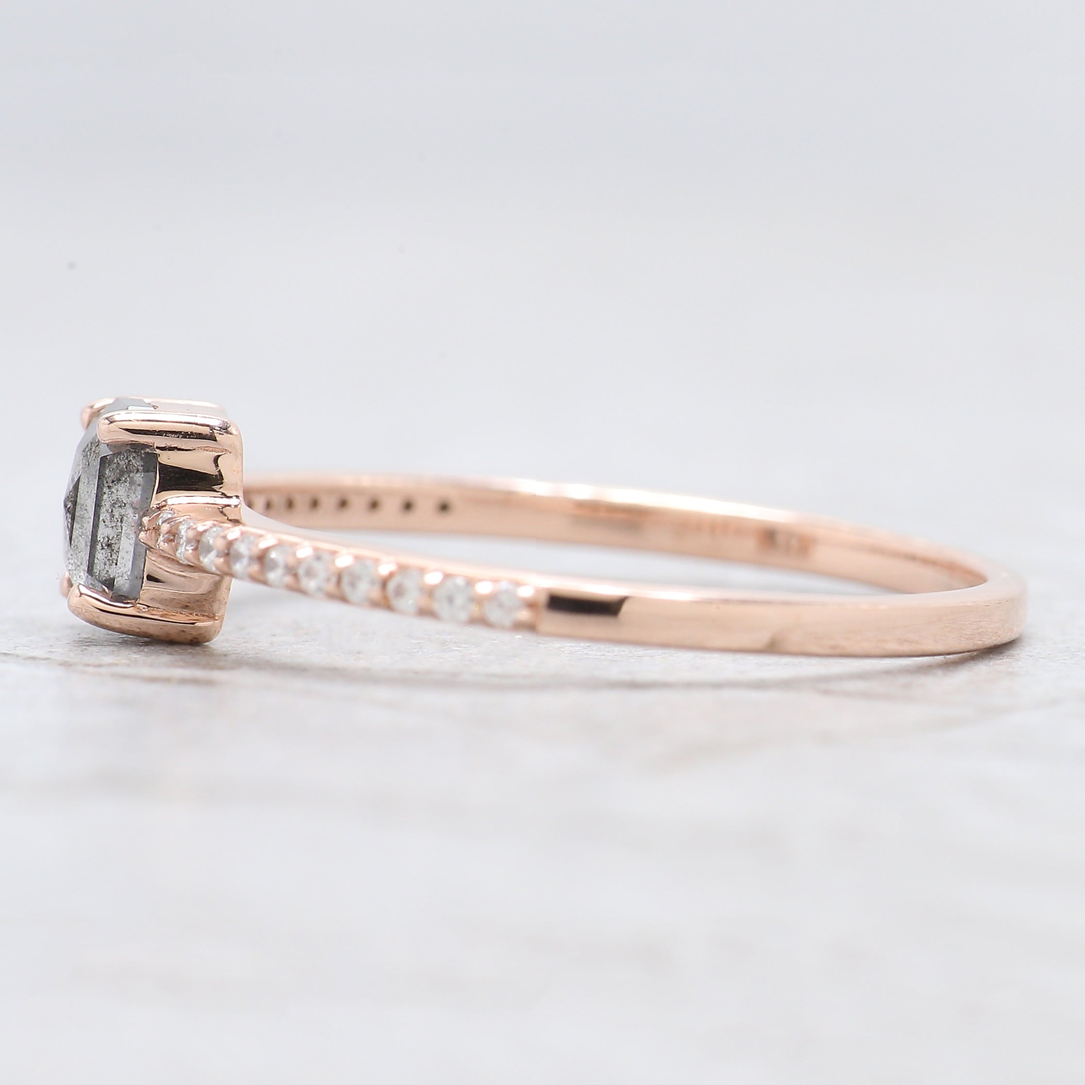 Emerald Cut Salt And Pepper Diamond Ring 0.50 Ct 5.10 MM Emerald Diamond Ring 14K Solid Rose Gold Silver Engagement Ring Gift For Her QL6484