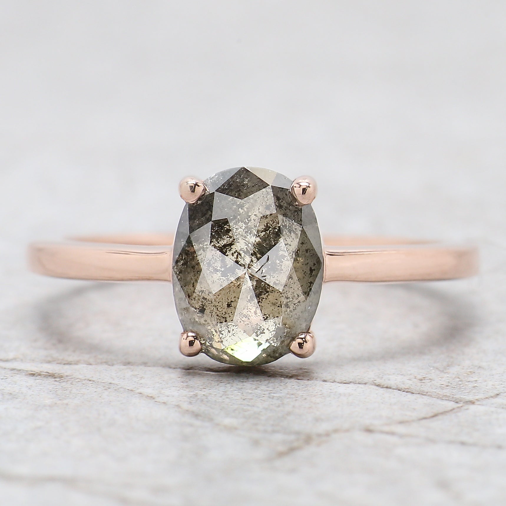 Oval Cut Salt And Pepper Diamond Ring 1.61 Ct 8.55 MM Oval Diamond Ring 14K Solid Rose Gold Silver Oval Engagement Ring Gift For Her QN870