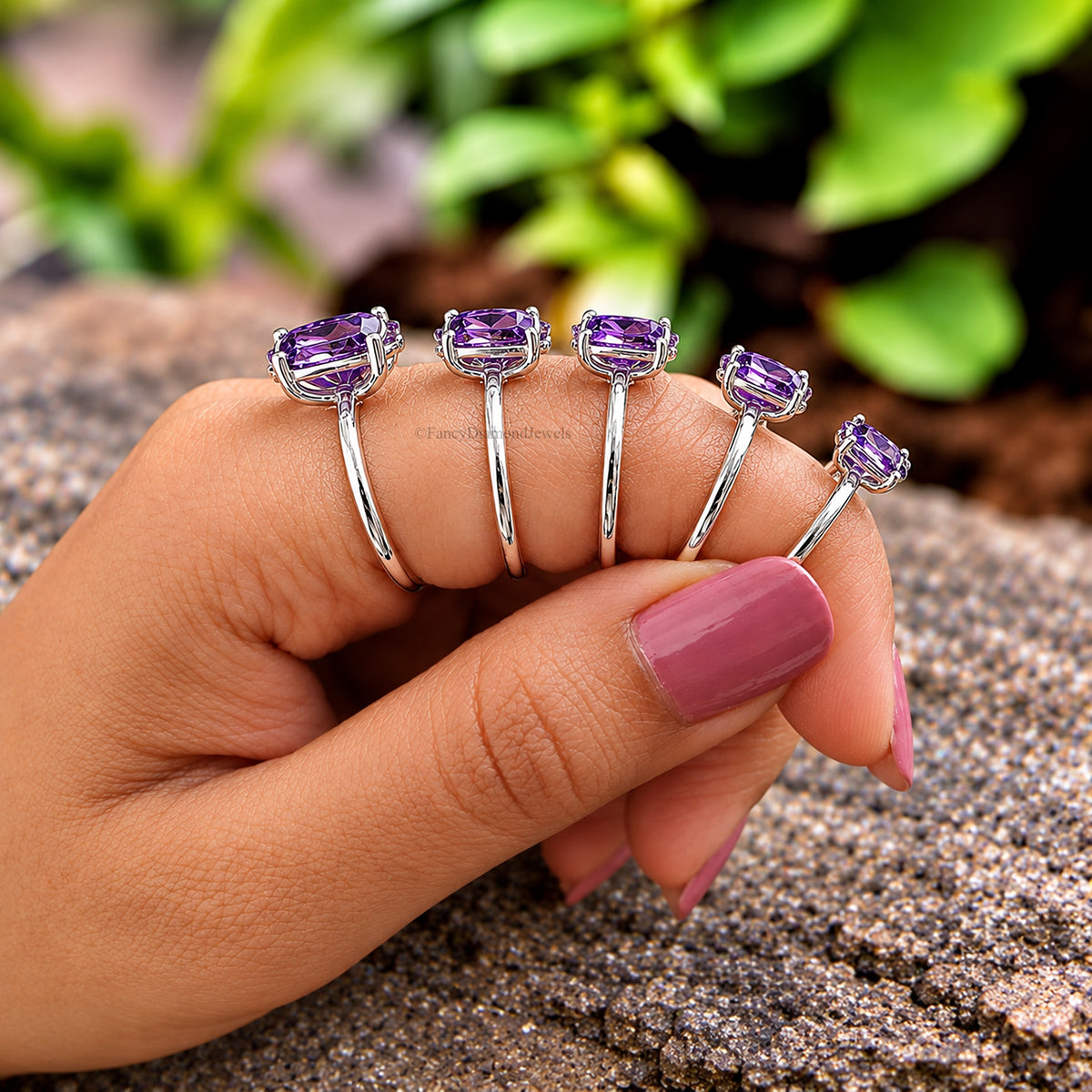Oval Purple Amethyst stone engagement ring 12mm 10mm 9mm 8mm 7mm  ring silver simulant Ring Solitaire ring Diamond ring Gift for her FD343