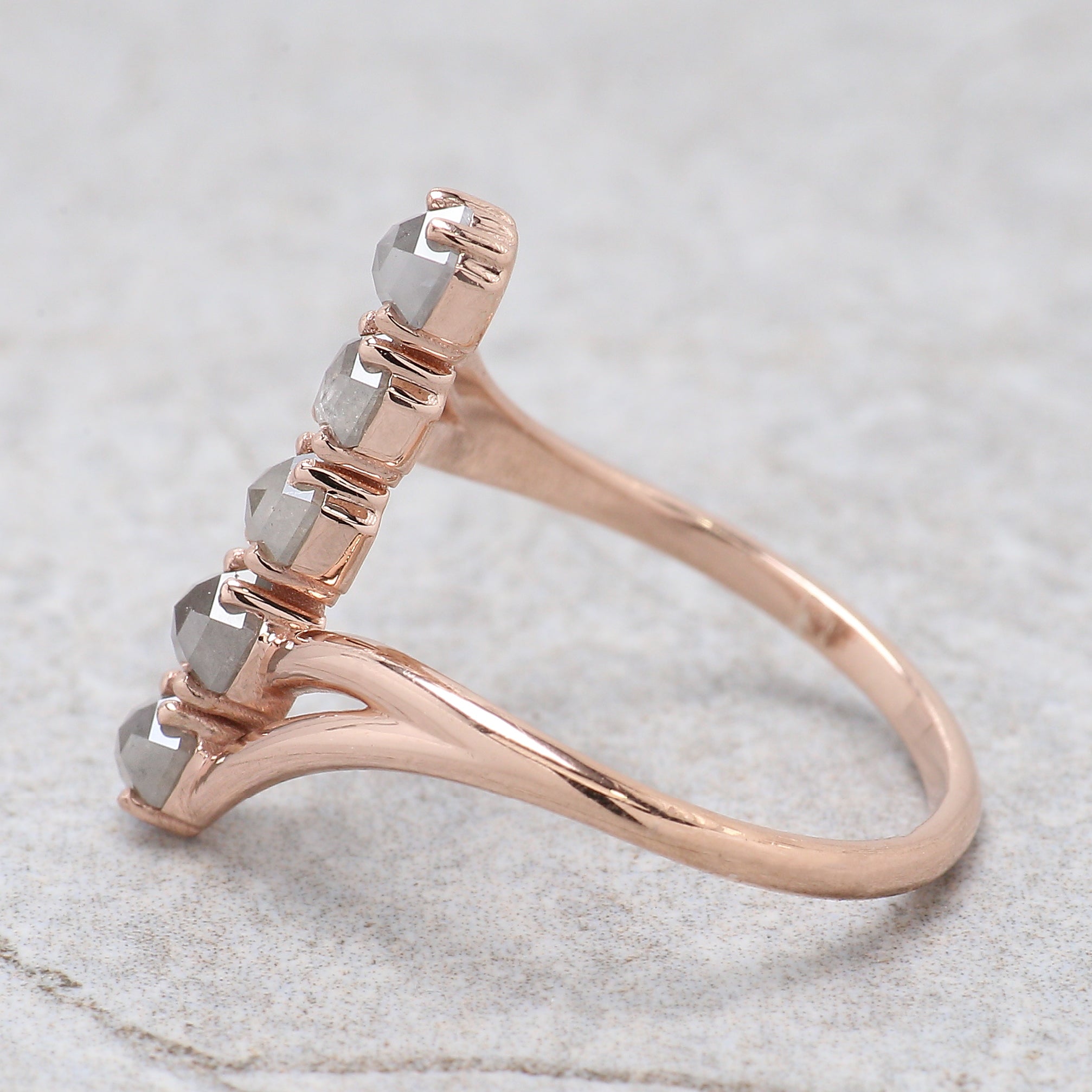 Hexagon Grey Color Diamond Ring 1.01 Ct 3.40 MM Hexagon Shape Diamond Ring 14K Solid Rose Gold Silver Engagement Ring Gift For Her QK1837