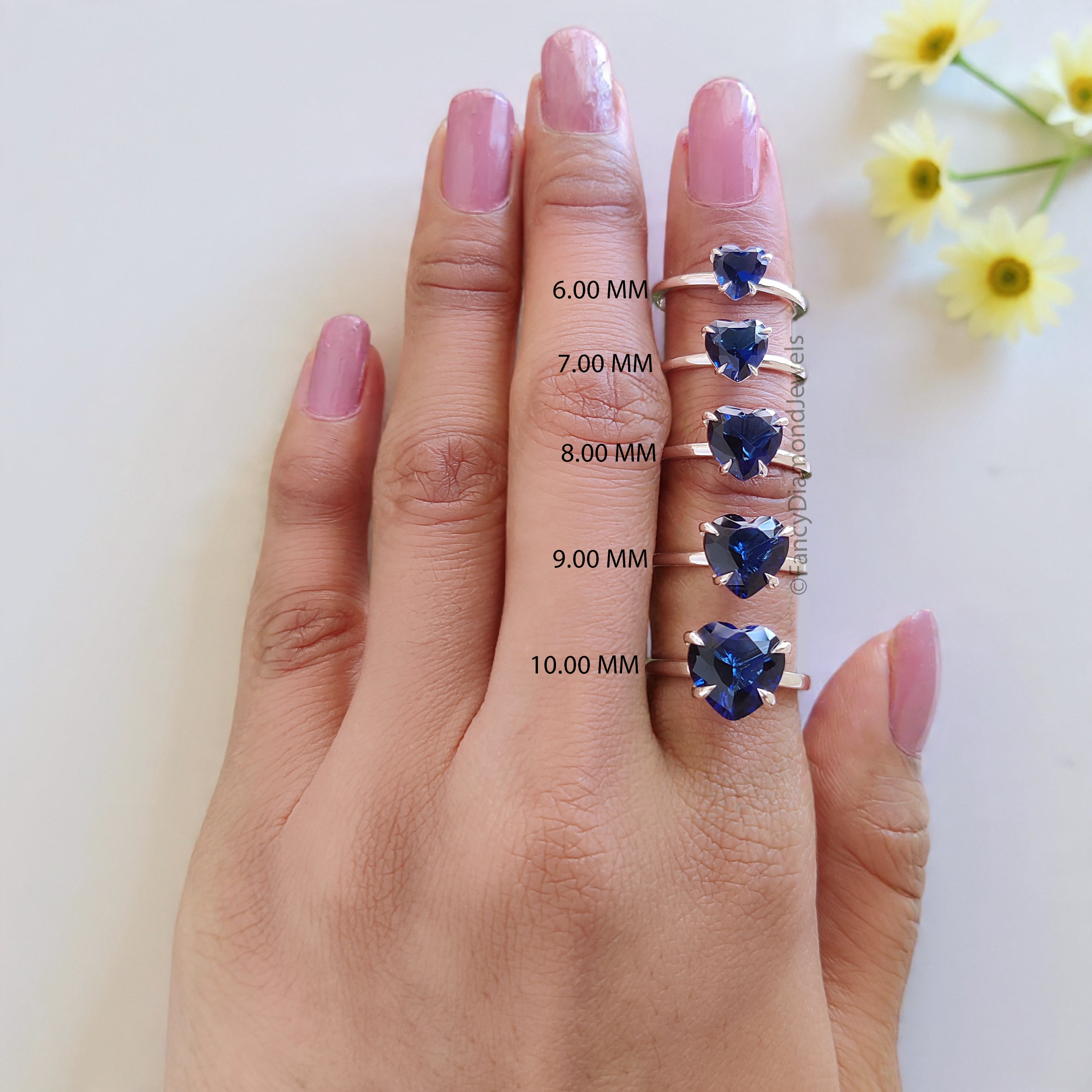 Heart Blue sapphire stone engagement ring 10mm 9mm 8mm 7mm 6mm ring silver simulant Ring Solitaire ring Diamond ring Gift for her FD541