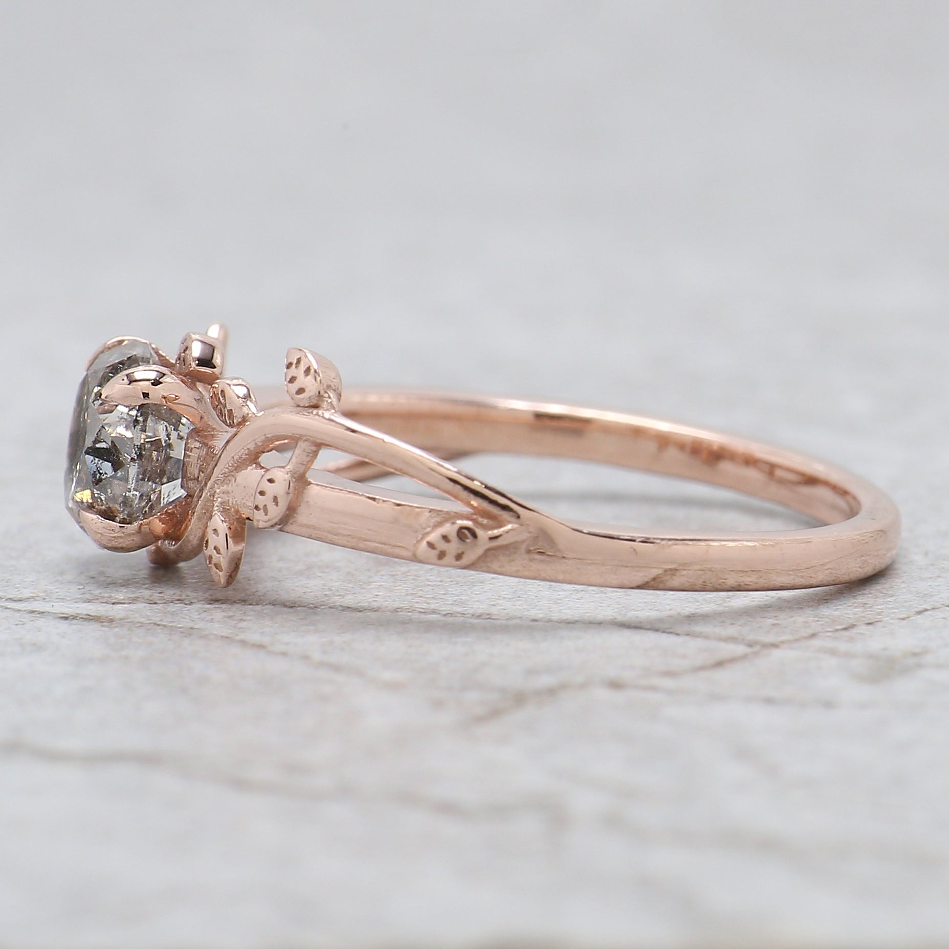 Round Cut Salt And Pepper Diamond Ring 0.93 Ct 5.73 MM Round Diamond Ring 14K Solid Rose Gold Silver Engagement Ring Gift For Her QL2679