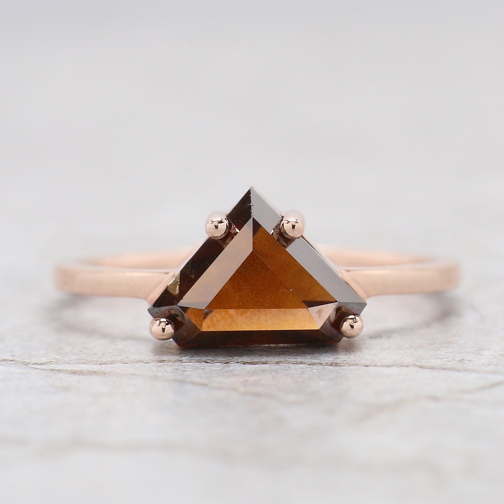 Shield Shape Brown Diamond Ring 1.70 Ct 6.85 MM Shield Cut Diamond Ring 14K Solid Rose Gold Silver Engagement Ring Gift For Her QL1866