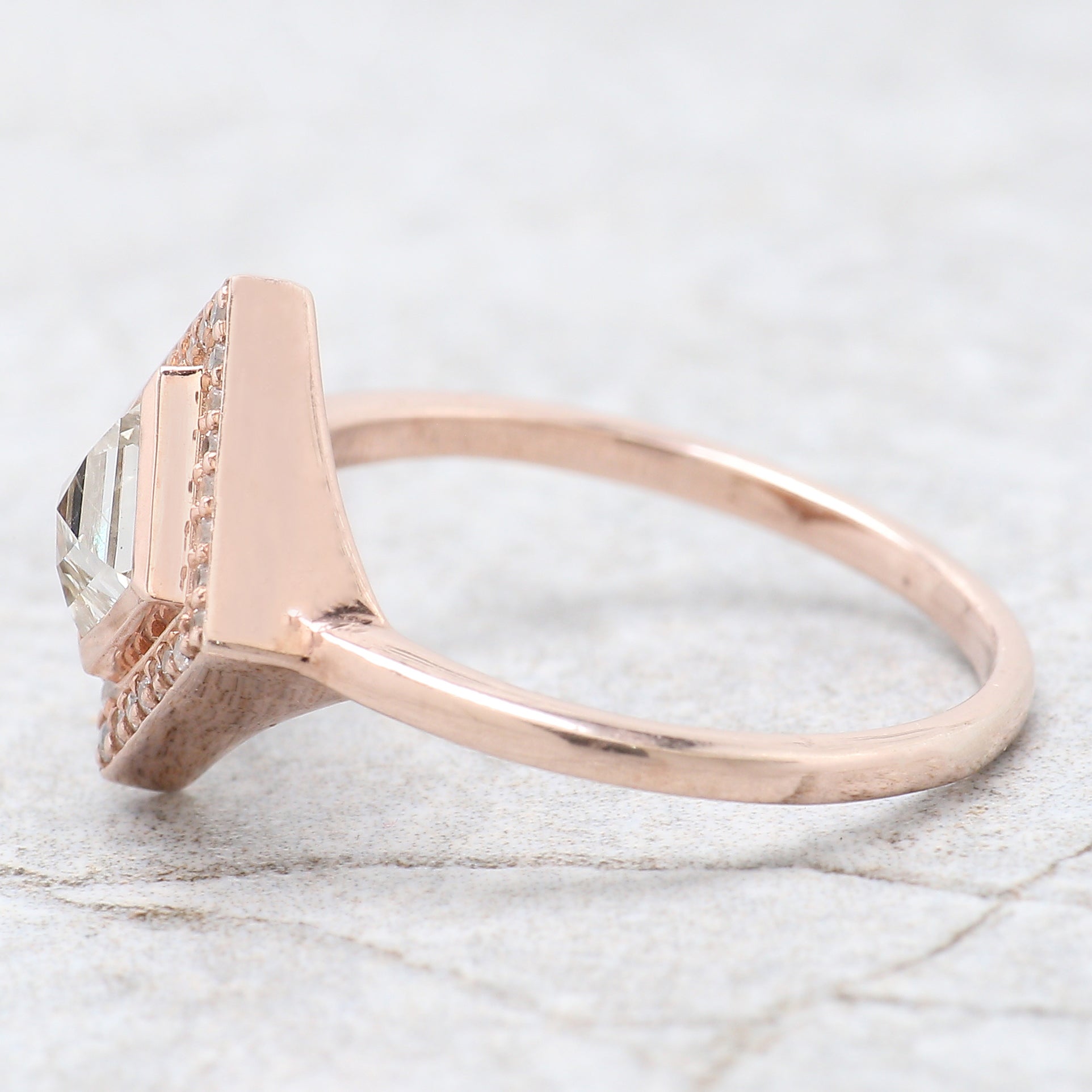 Kite Cut Salt And Pepper Diamond Ring 0.49 Ct 6.28 MM Kite Diamond Ring 14K Solid Rose Gold Silver Kite Engagement Ring Gift For Her QL2686