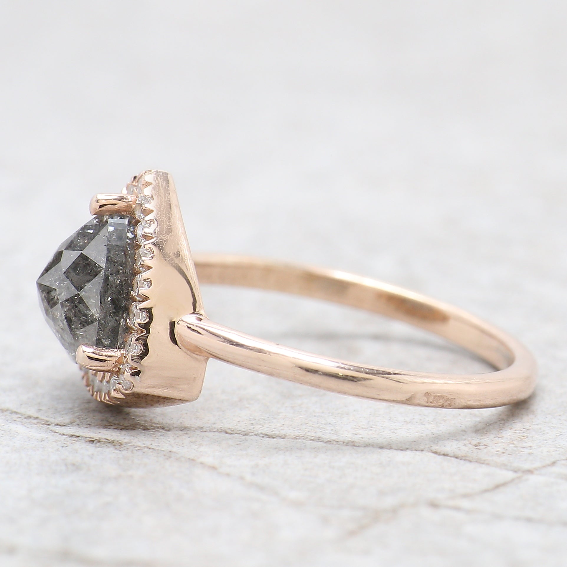 Triangle Salt And Pepper Diamond Ring 1.67 Ct 7.30 MM Triangle Diamond Ring 14K Solid Rose Gold Silver Engagement Ring Gift For Her QL8124