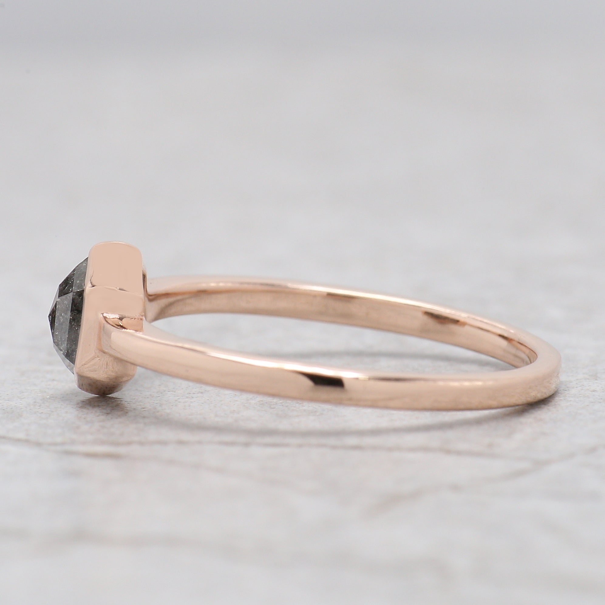 Hexagon Cut Salt And Pepper Diamond Ring 0.76 Ct 5.96 MM Hexagon Diamond Ring 14K Solid Rose Gold Silver Engagement Ring Gift For Her QN2187