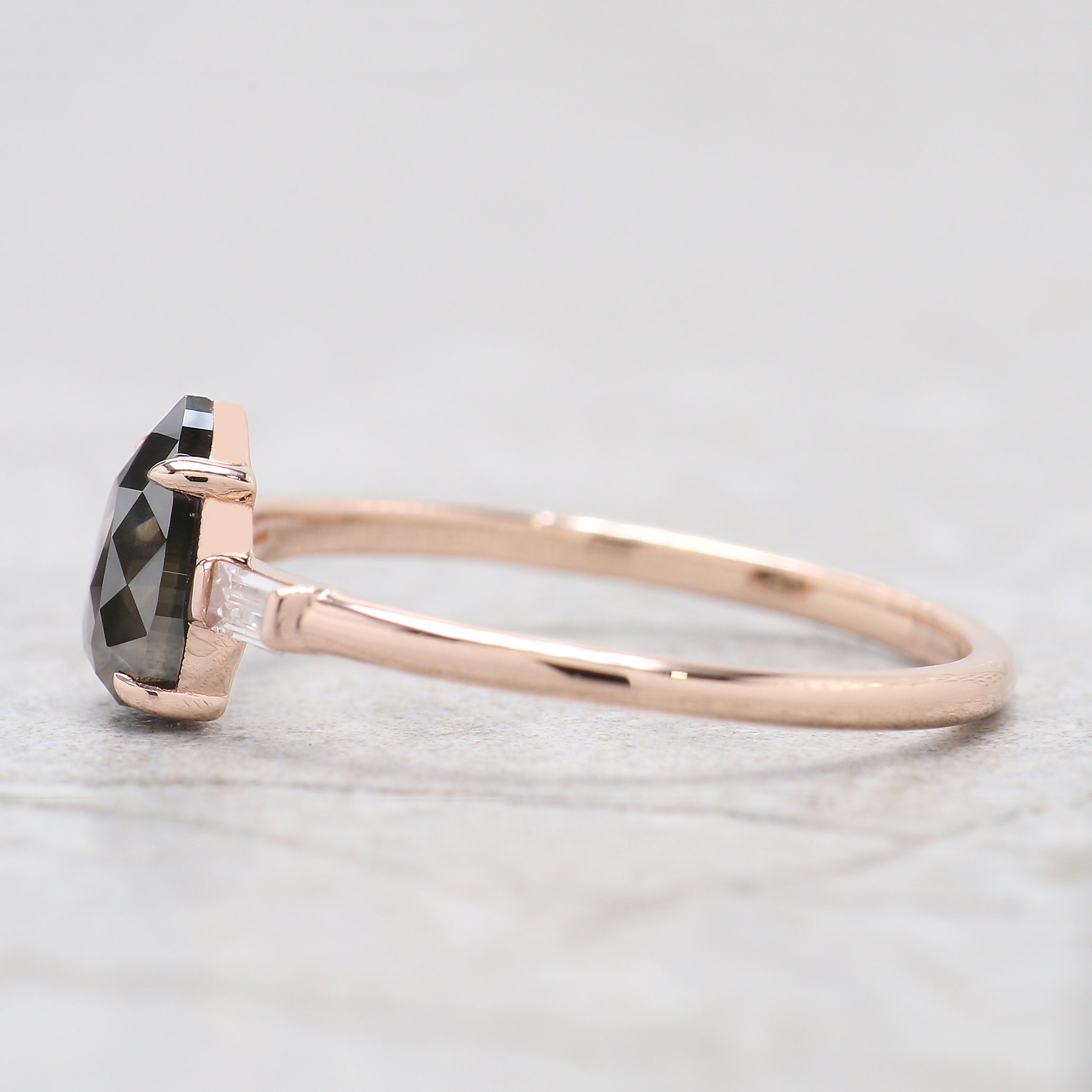 Pear Cut Black Color Diamond Ring 0.72 Ct 7.05 MM Pear Brown Diamond Ring 14K Solid Rose Gold Silver Pear Engagement Ring Gift For Her QN124