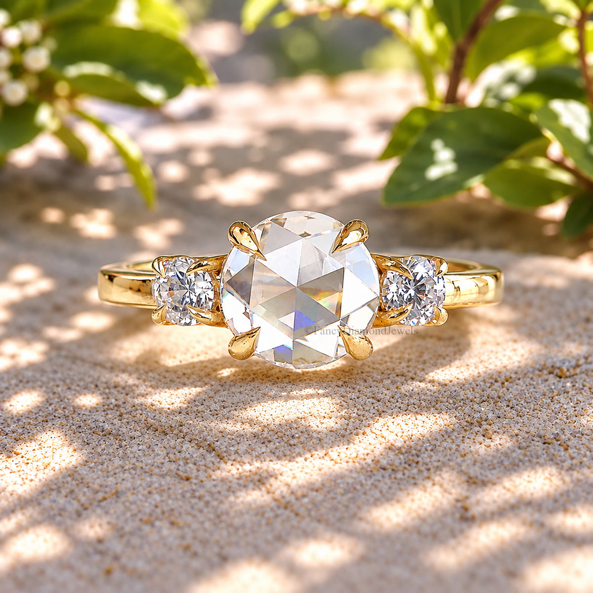 1.50 CT Round Rose Cut Engagement Ring Set In Solid Yellow 10K/14k/18k Gold Round Solitaire Engagement Ring Bridal Wedding Ring Set FD609