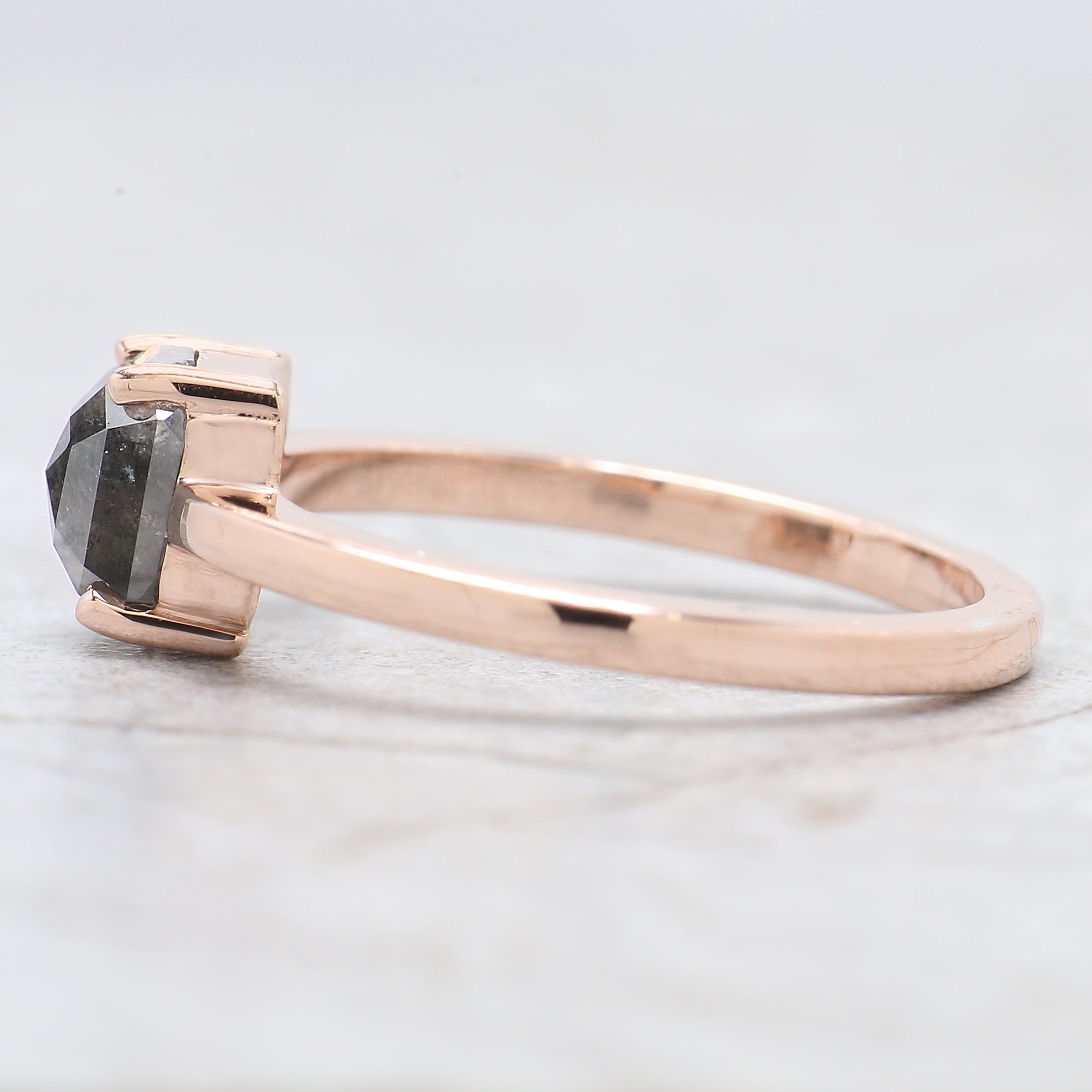 Emerald Cut Salt And Pepper Diamond Ring 1.24  Ct 5.50 MM Emerald Diamond Ring 14K Solid Rose Gold Silver Engagement Ring Gift For Her QN9365