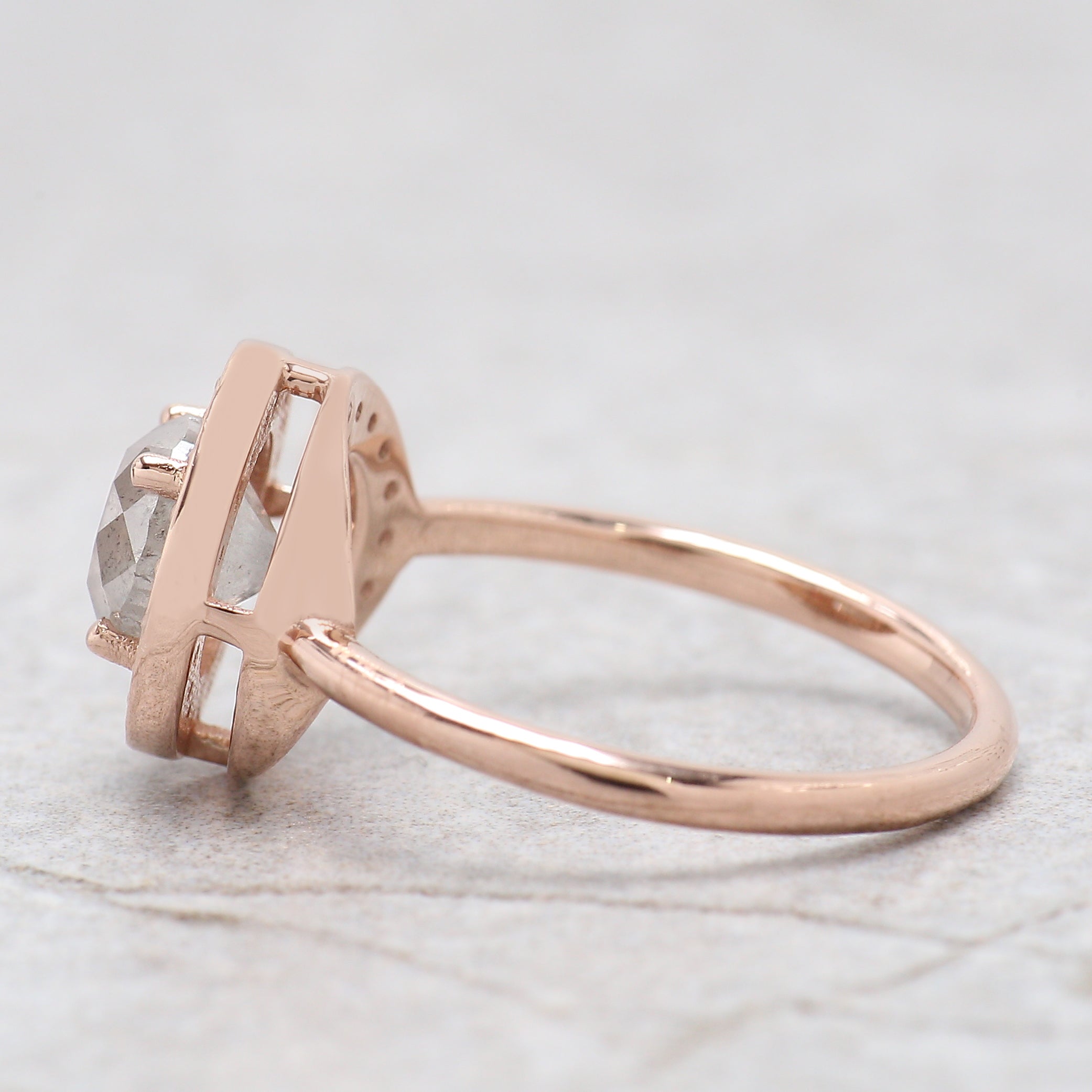 Round Cut Salt And Pepper Diamond Ring 1.25 Ct 6.15 MM Round Diamond Ring 14K Solid Rose Gold Silver Engagement Ring Gift For Her QN486