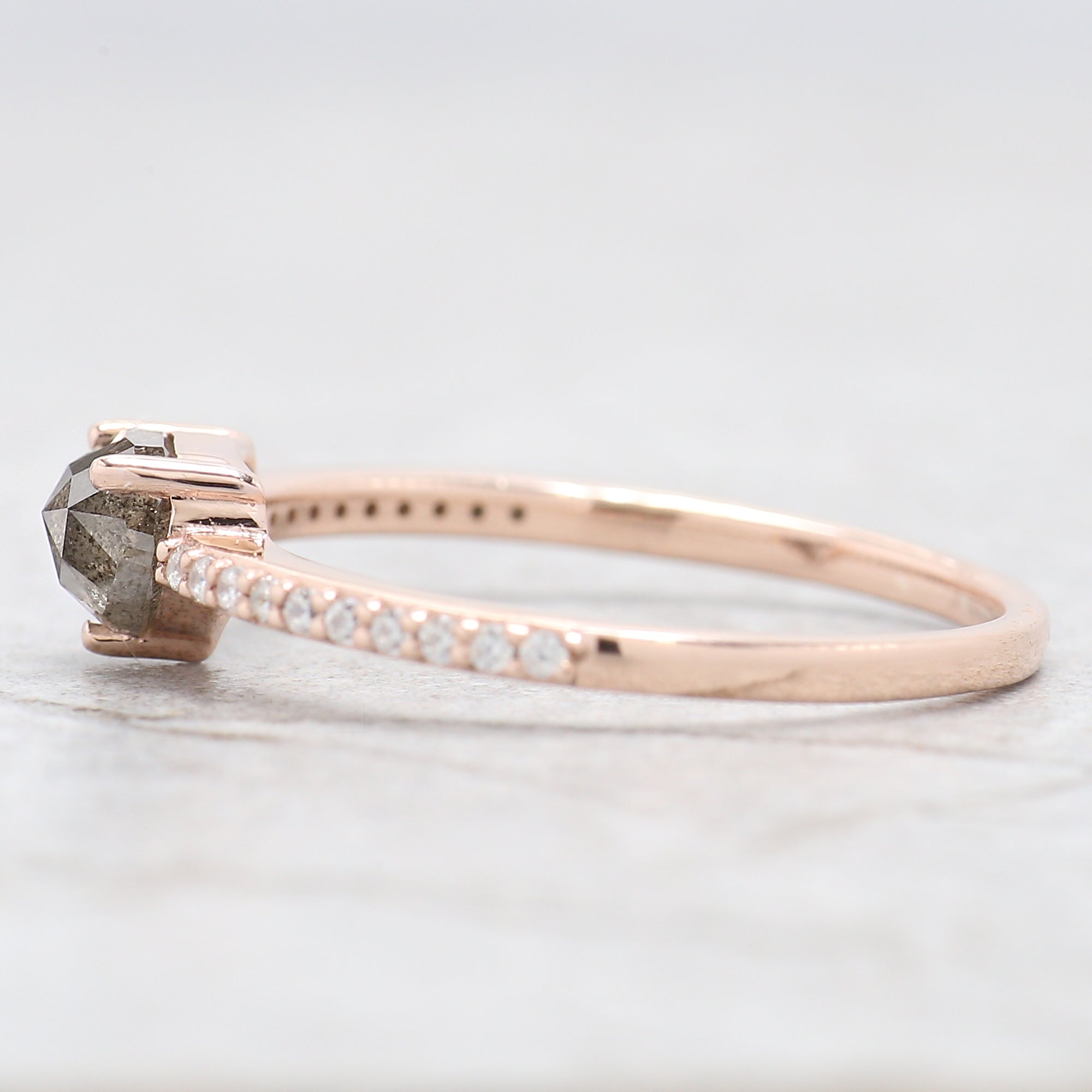 Heart Salt And Pepper Diamond Ring 0.60 Ct 4.46 MM Heart Shape Diamond Ring 14K Solid Rose Gold Silver Engagement Ring Gift For Her QL6552