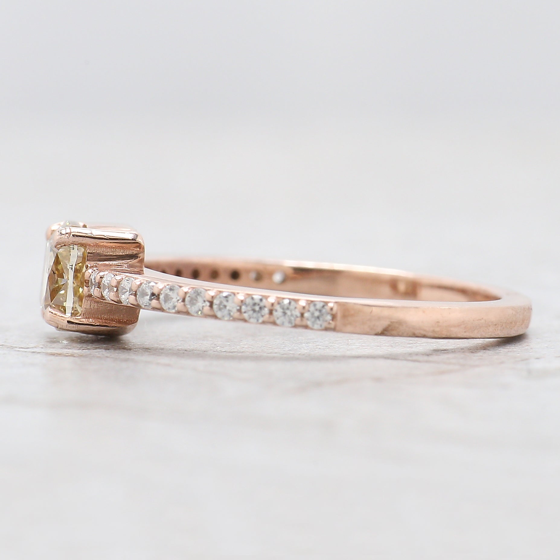 Cushion Yellow Color Diamond Ring 0.71 Ct 4.90 MM Cushion Shape Diamond Ring 14K Solid Rose Gold Silver Engagement Ring Gift For Her QL5778