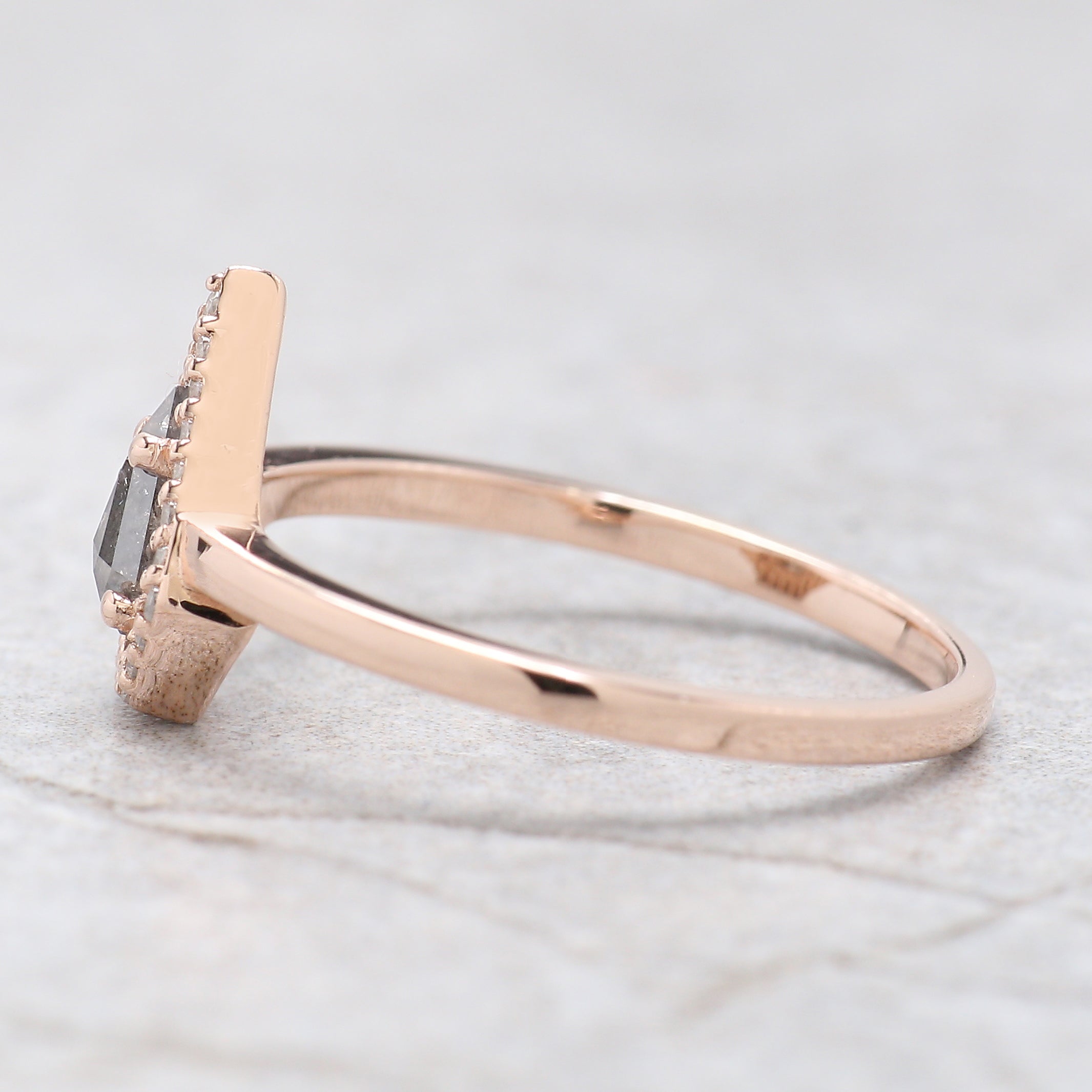 Shield Cut Salt And Pepper Diamond Ring 0.35 Ct 6.00 MM Shield Diamond Ring 14K Solid Rose Gold Silver Engagement Ring Gift For Her KD1114