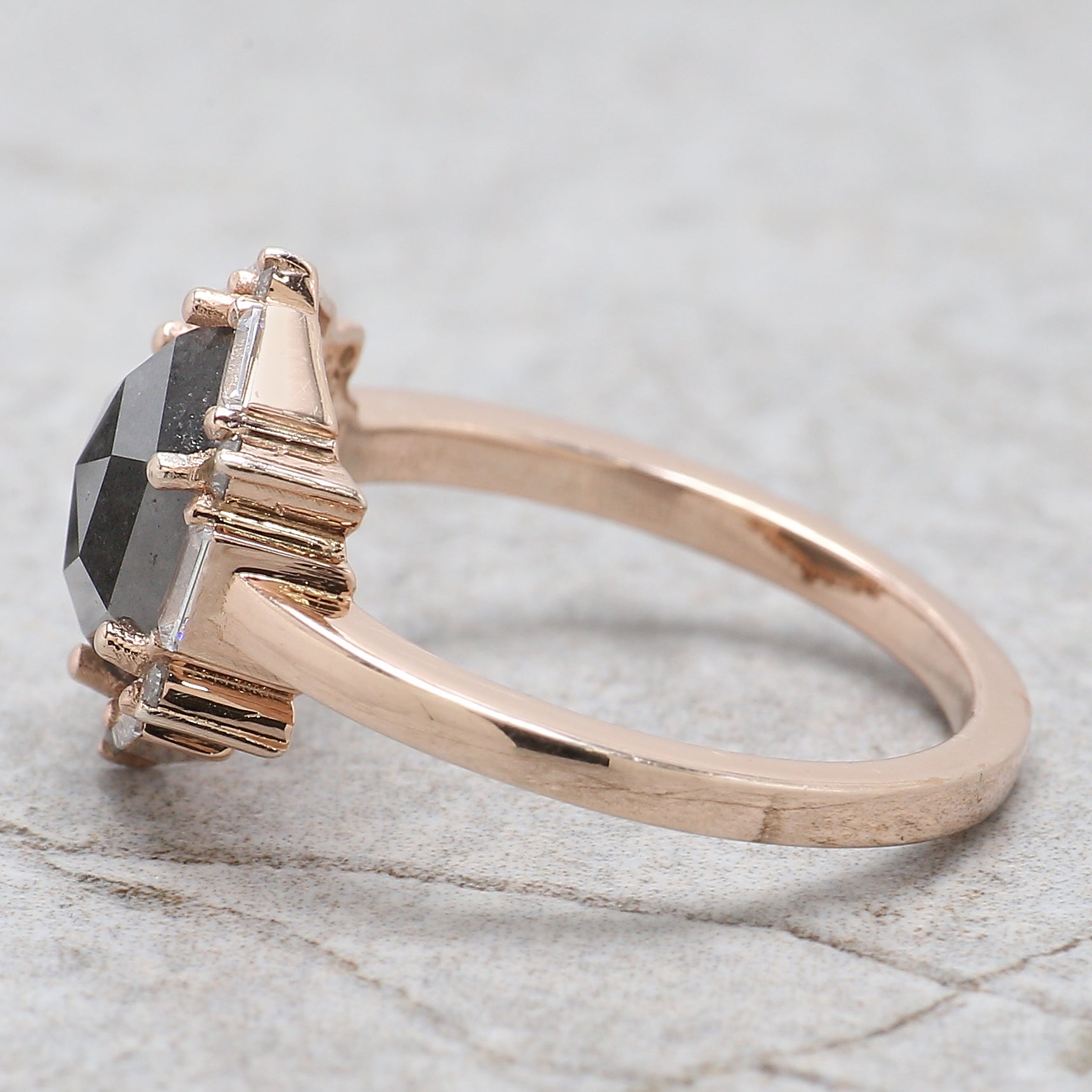 Hexagon Cut Salt And Pepper Diamond Ring 2.28 Ct 9.10 MM Hexagon Cut Diamond Ring 14K Rose Gold Silver Engagement Ring Gift For Her QL1162