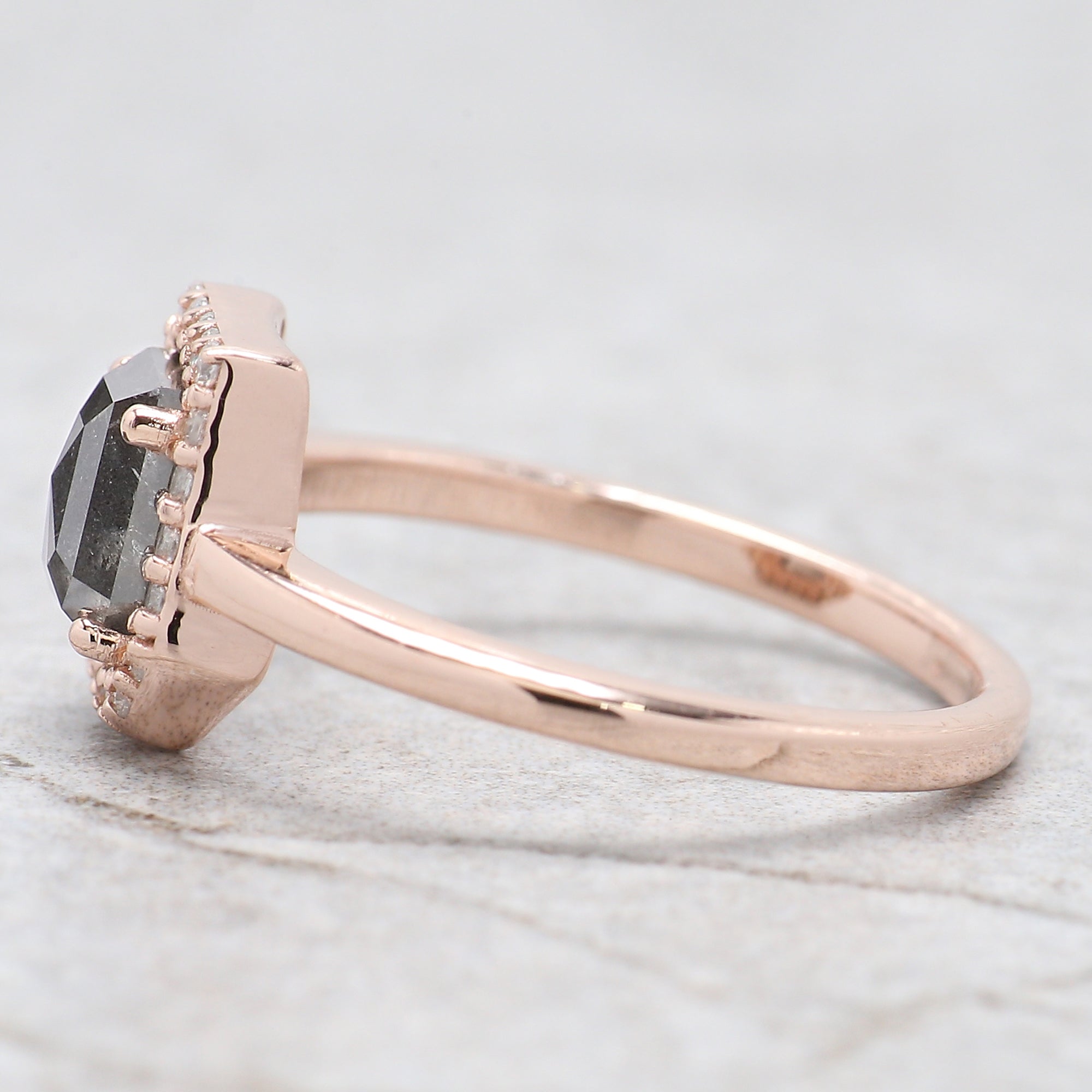 Coffin Cut Salt And Pepper Diamond Ring 0.96 Ct 6.25 MM Coffin Diamond Ring 14K Solid Rose Gold Silver Engagement Ring Gift For Her QN1097