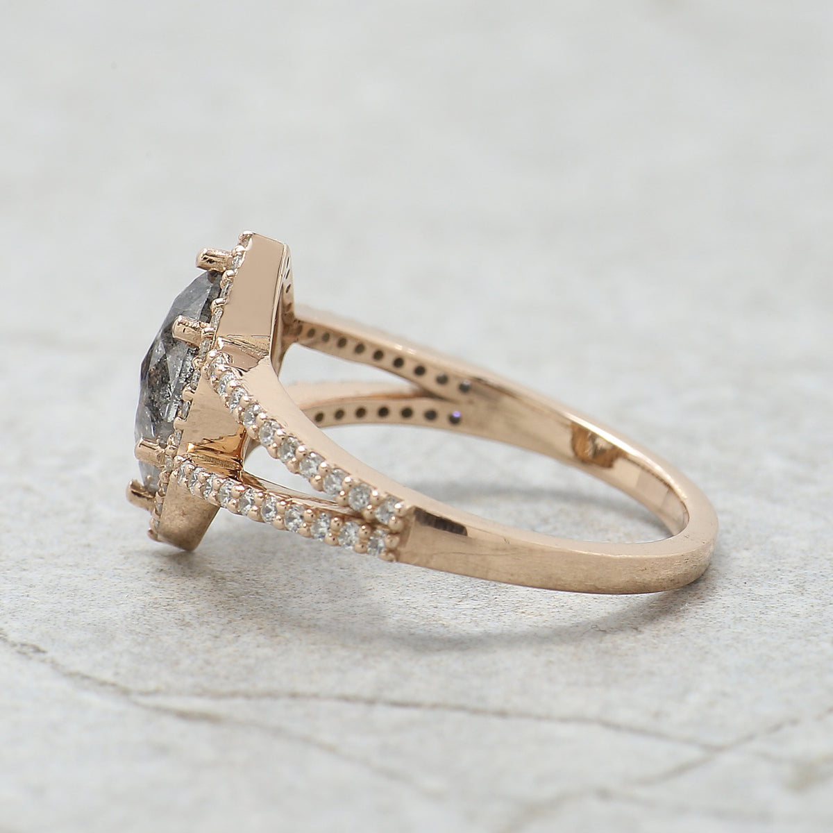 Marquise Salt and Pepper Diamond Engagement Ring, 14K Rose Gold Ring, Unique Geometric Diamond Ring, Minimalist Fine Jewelry Gift KDL3686