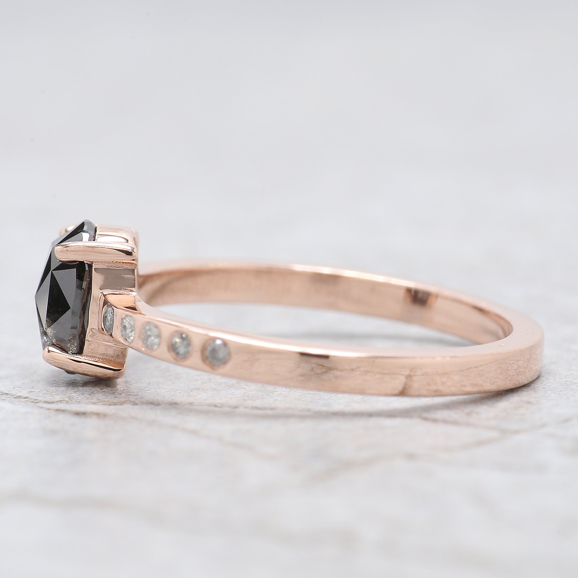 Oval Cut Salt And Pepper Diamond Ring 0.82 Ct 6.70 MM Oval Diamond Ring 14K Solid Rose Gold Silver Oval Engagement Ring Gift For Her QK1066