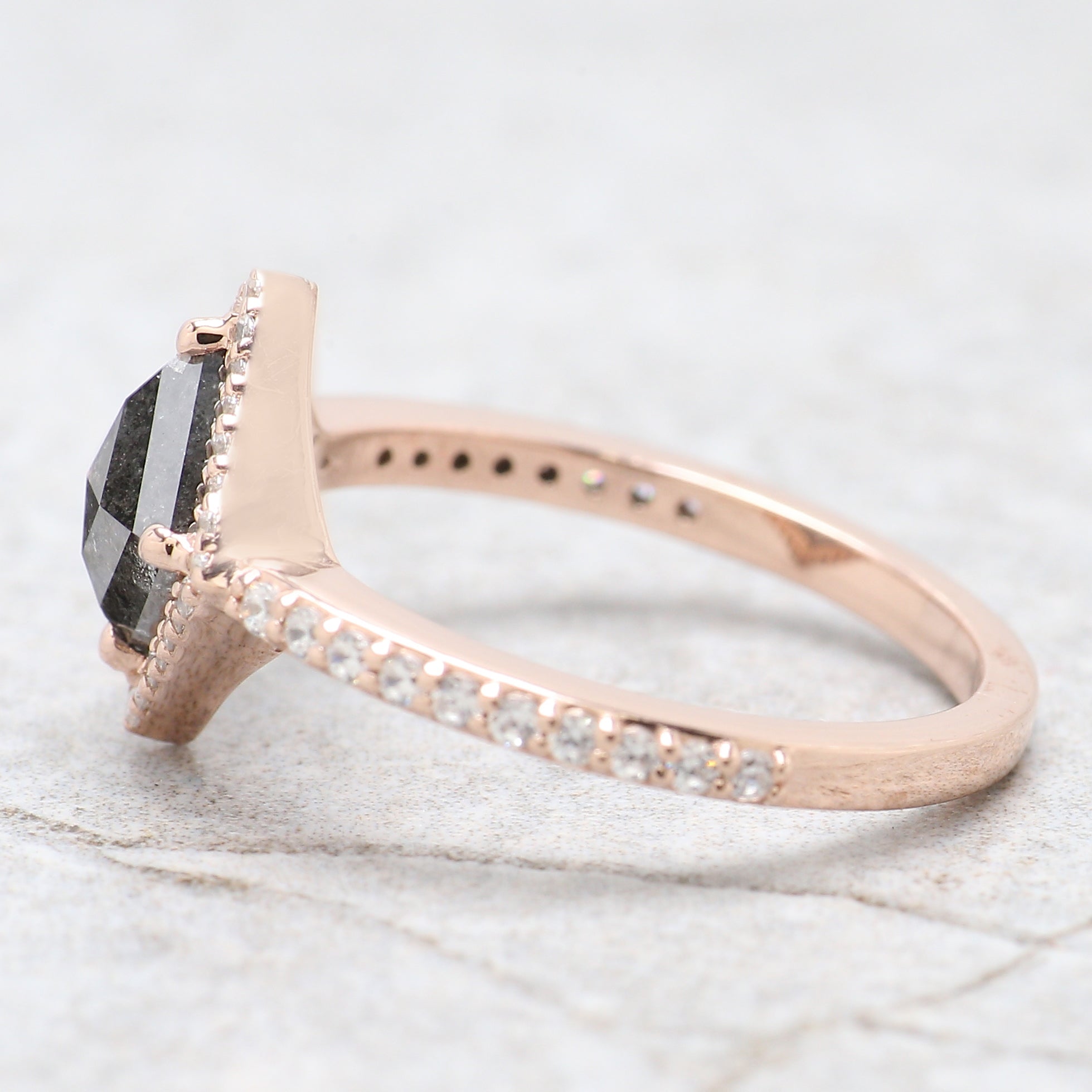 1.16 Ct Natural Kite Shape Salt And Pepper Diamond Ring 7.90 MM Kite Cut Diamond Ring 14K Solid Rose Gold Silver Engagement Ring QN1266