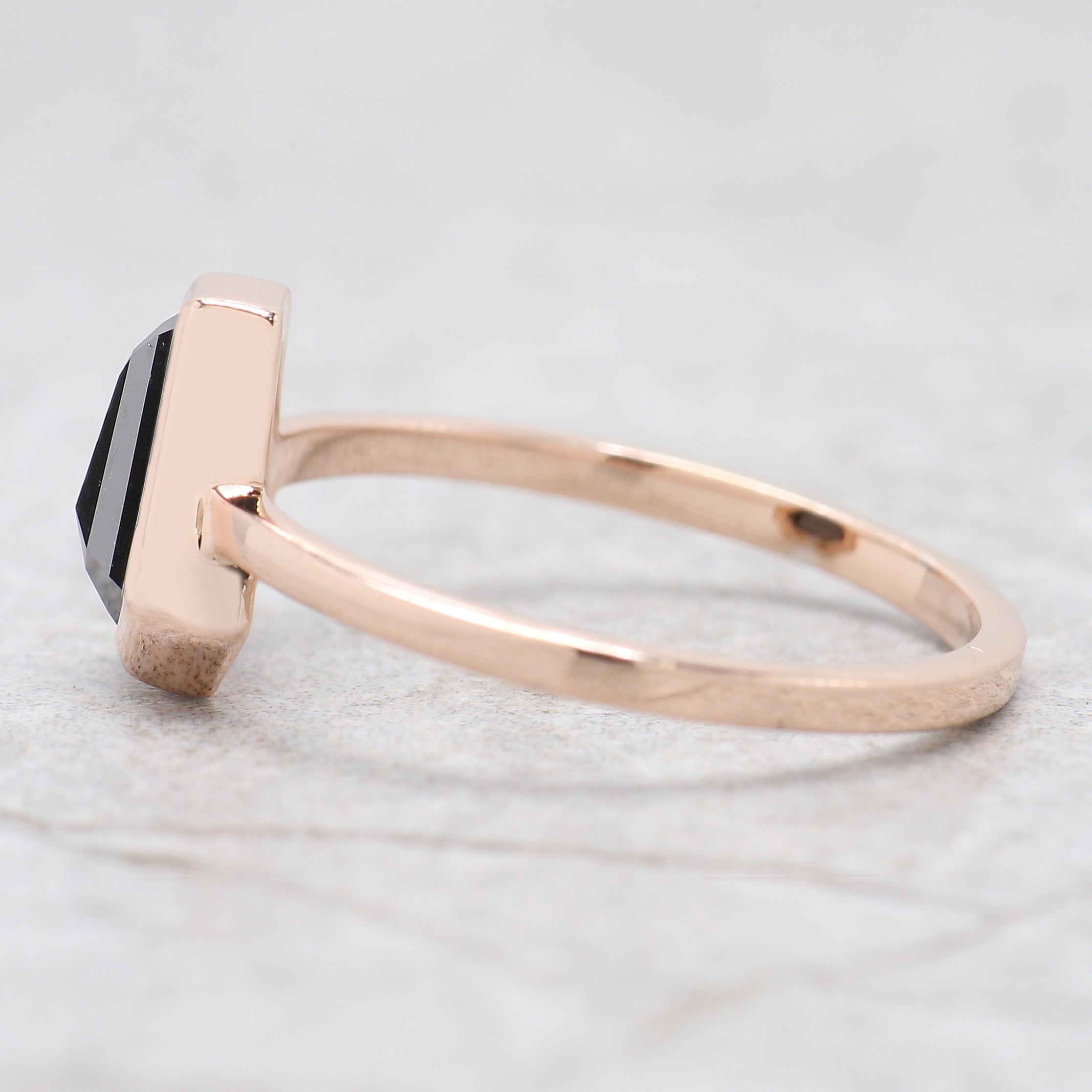 Coffin Black Color Diamond Ring 0.97 Ct 7.54 MM Coffin Shape Diamond Ring 14K Solid Rose Gold Silver Engagement Ring Gift For Her KDN2557