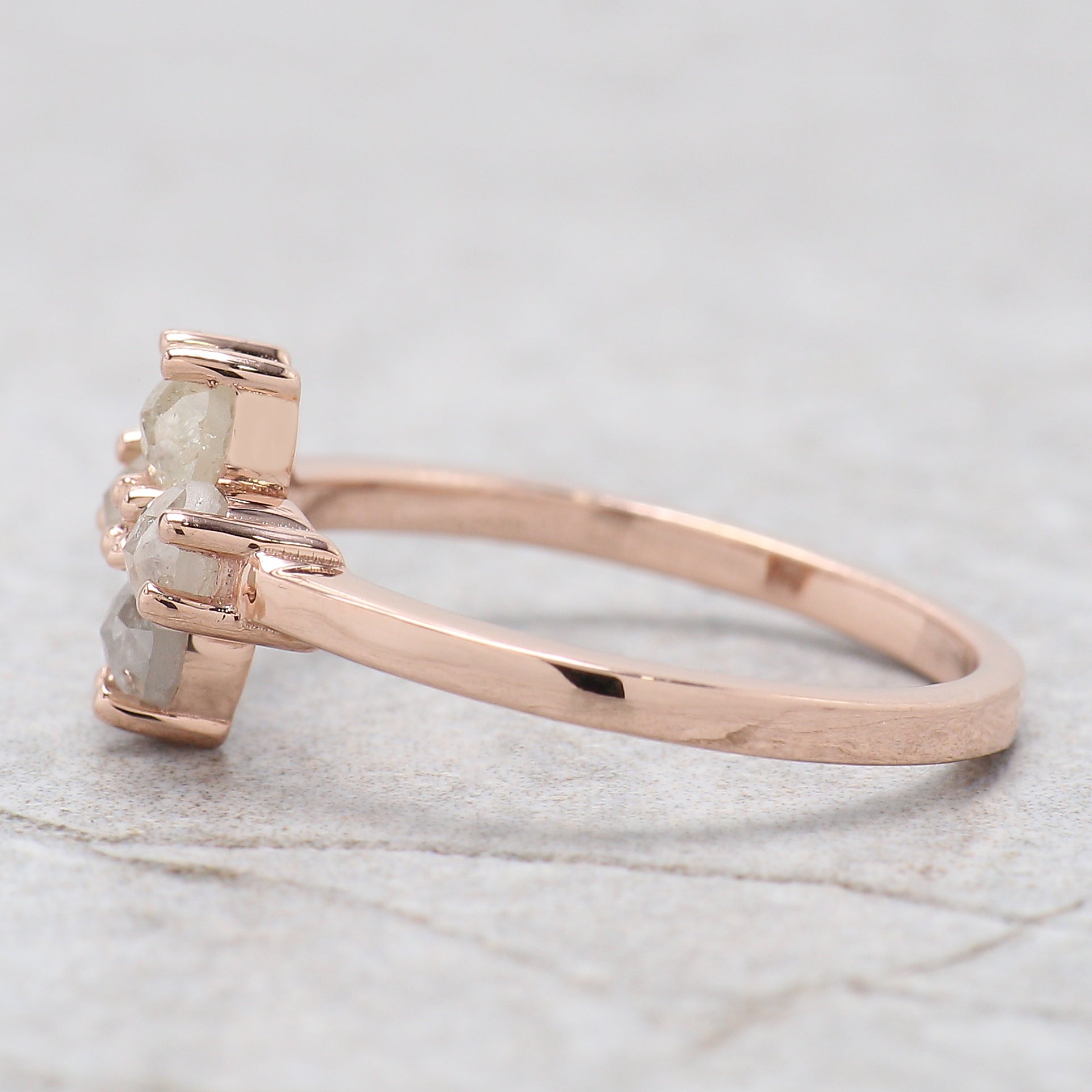 Round Rose Cut Salt And Pepper Diamond Ring 0.94 Ct 3.50 MM Round Diamond Ring 14K Rose Gold Silver Engagement Ring Gift For Her QK1036