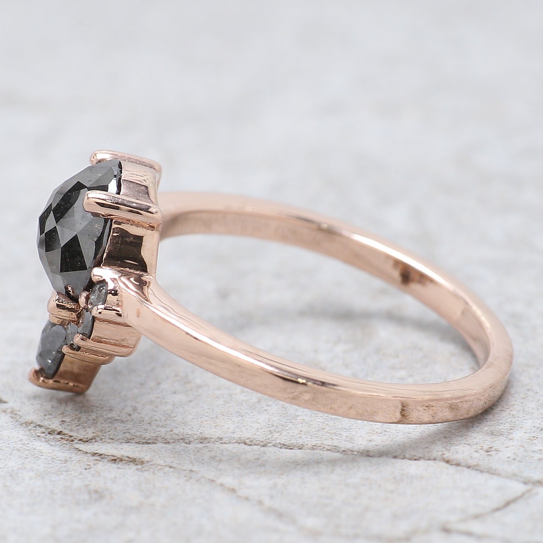 Round Rose Cut Salt And Pepper Diamond Ring 1.47 Ct 7.00 MM Rose Diamond Ring 14K Solid Rose Gold Silver Engagement Ring Gift For Her QL1206