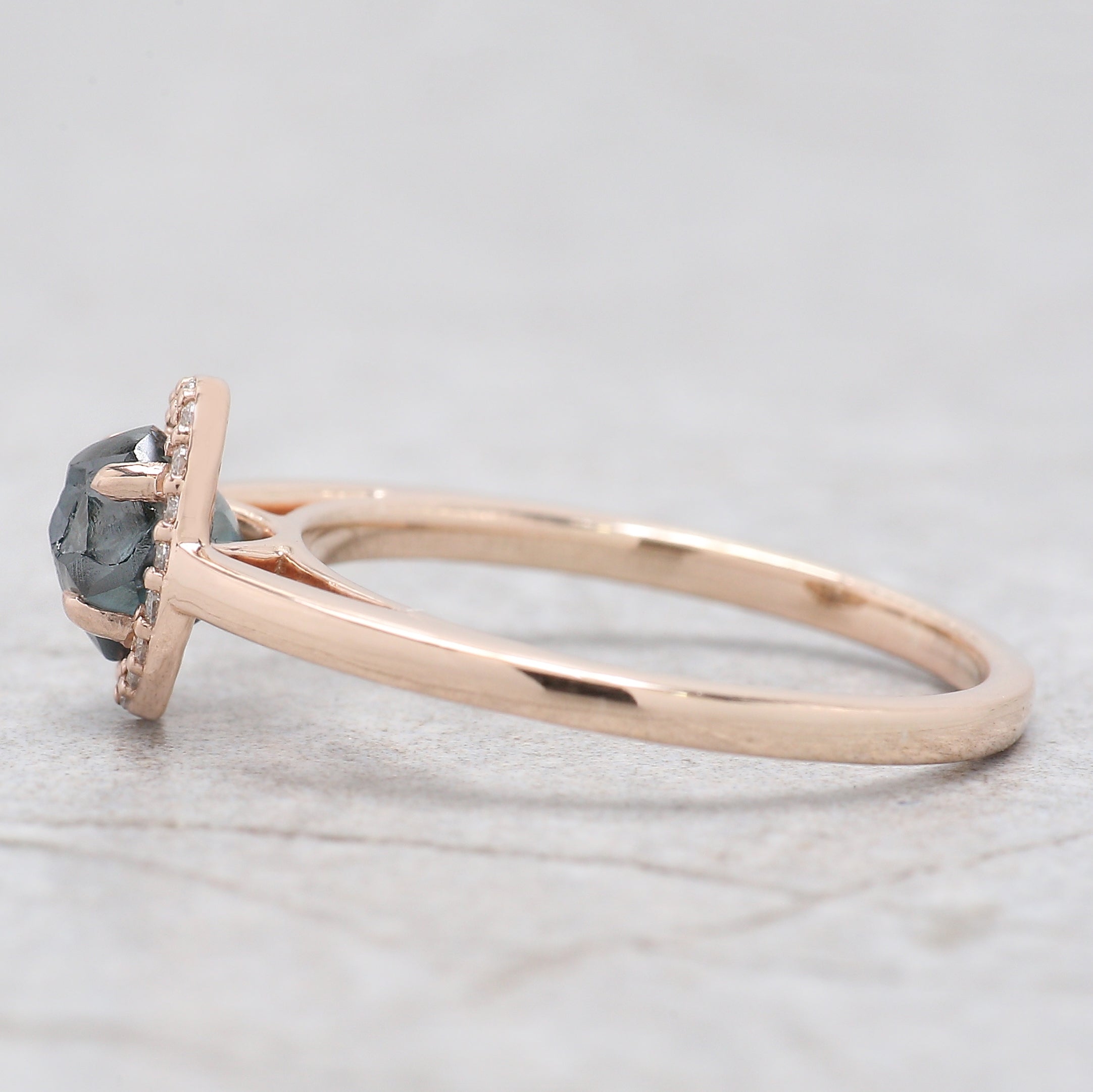 Rough Blue Color Diamond Ring 0.91 Ct 5.73 MM Crystal Rough Diamond Ring 14K Solid Rose Gold Silver Engagement Ring Gift For Her QL2239