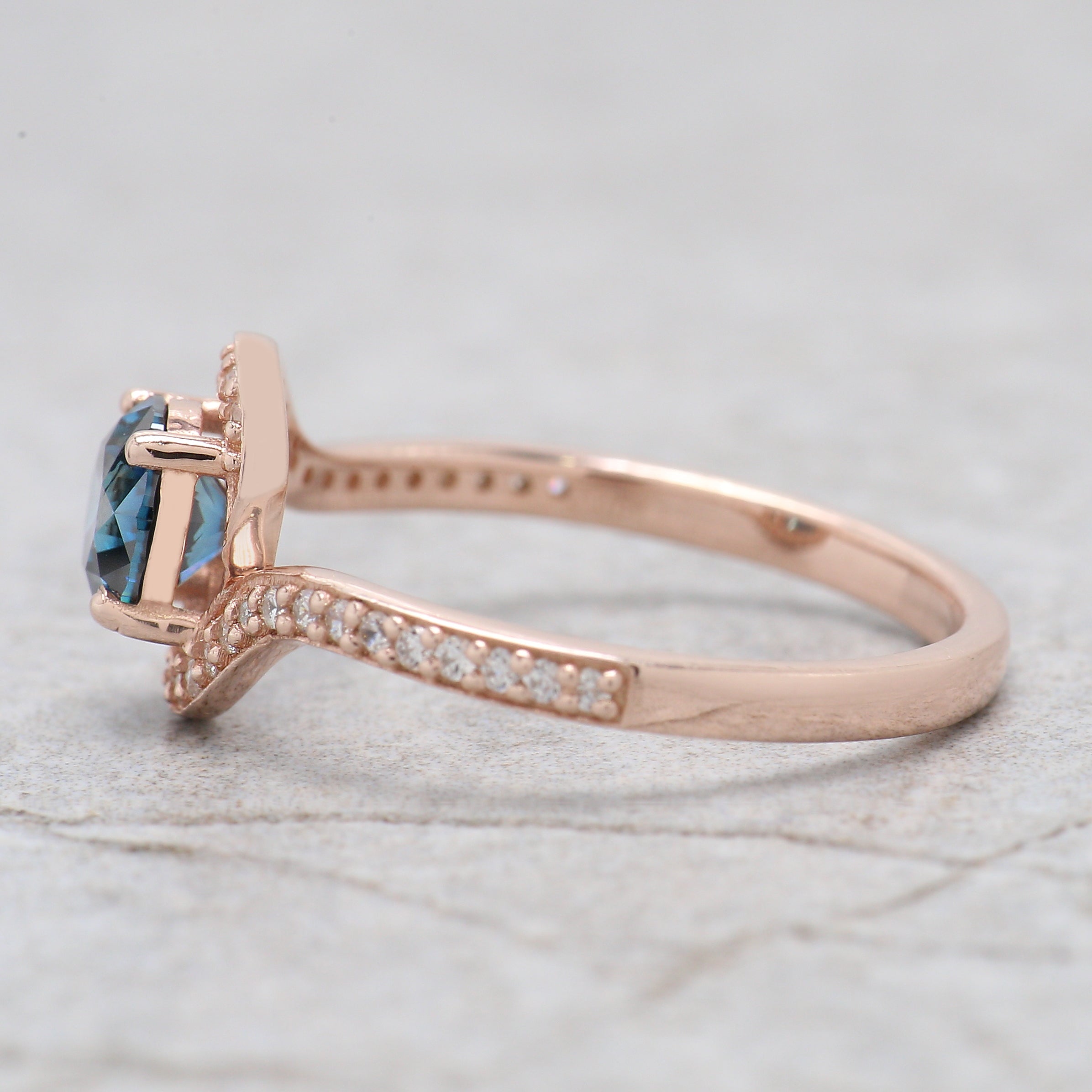 Round Cut Blue Color Diamond Ring 0.70 Ct 5.38 MM Round Shape Diamond Ring 14K Rose Gold Silver Round Engagement Ring Gift For Her QL2043