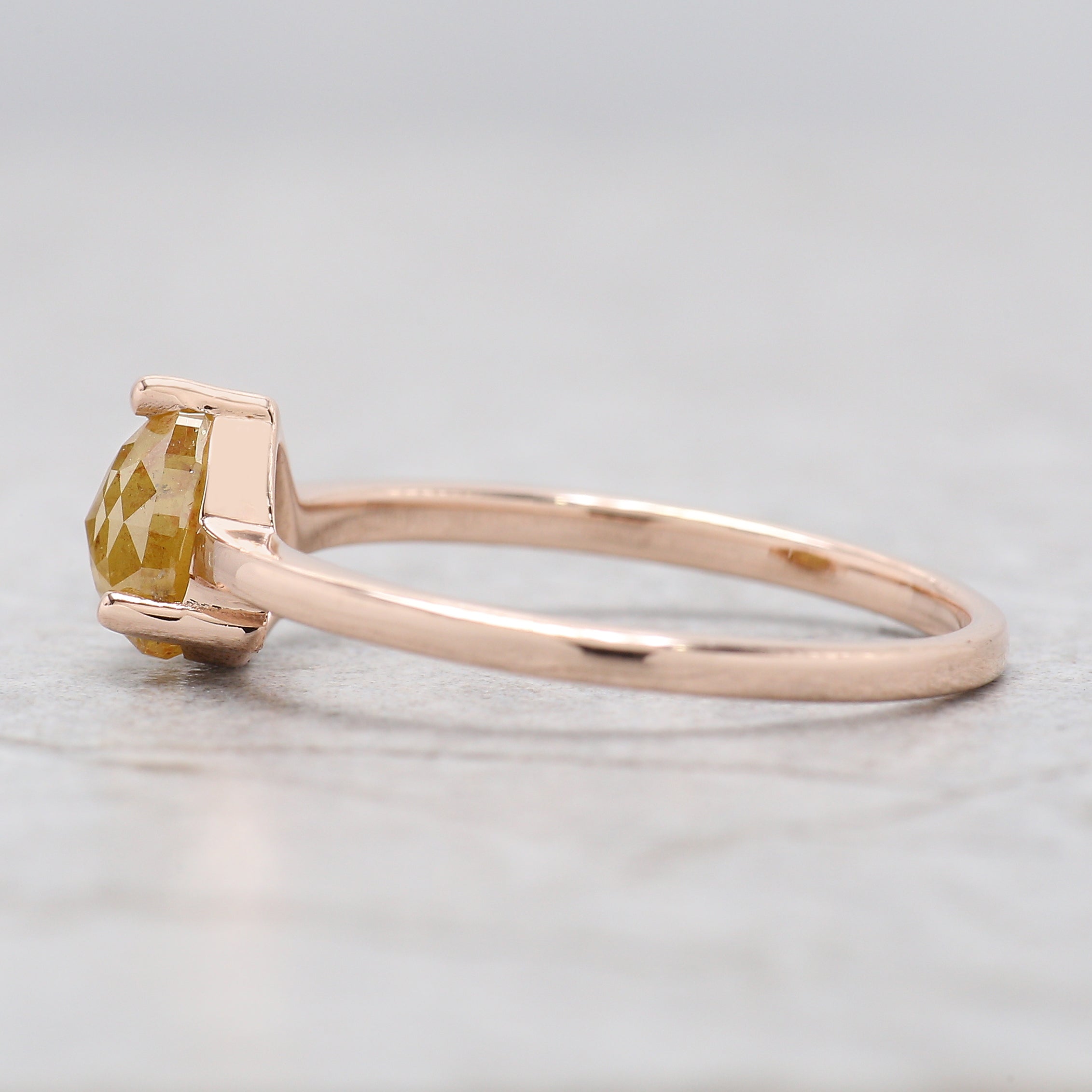 Pear Cut Yellow Color Diamond Ring 0.98 Ct 6.16 MM Heart Shape Diamond Ring 14K Rose Gold Silver Pear Engagement Ring Gift For Her QN2222