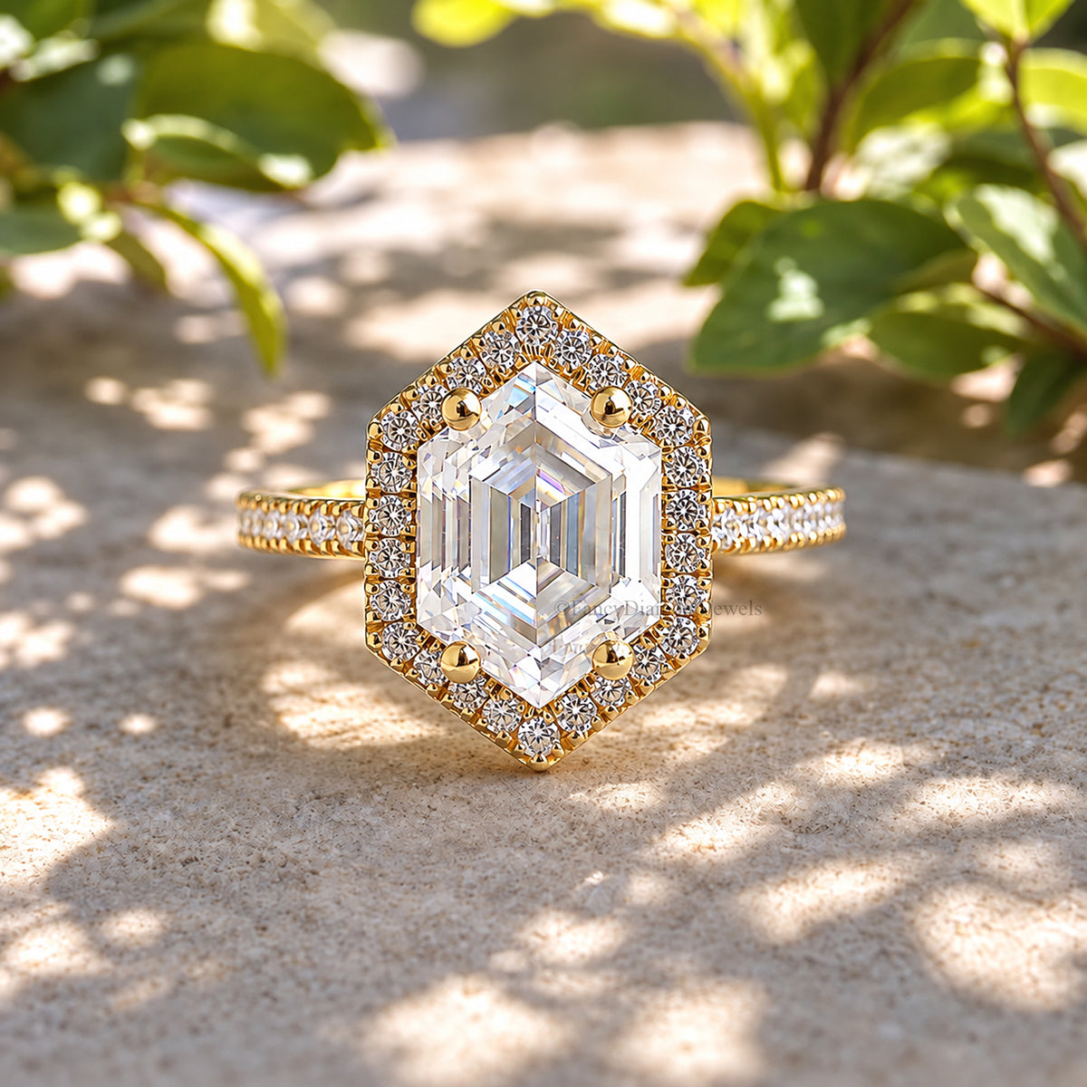 2.35 CT Hexagon Cut Engagement Ring set in Solid Yellow 10K/14k/18k Gold Hexagon Cut Solitaire Engagement Ring Bridal Wedding Ring Set FD605