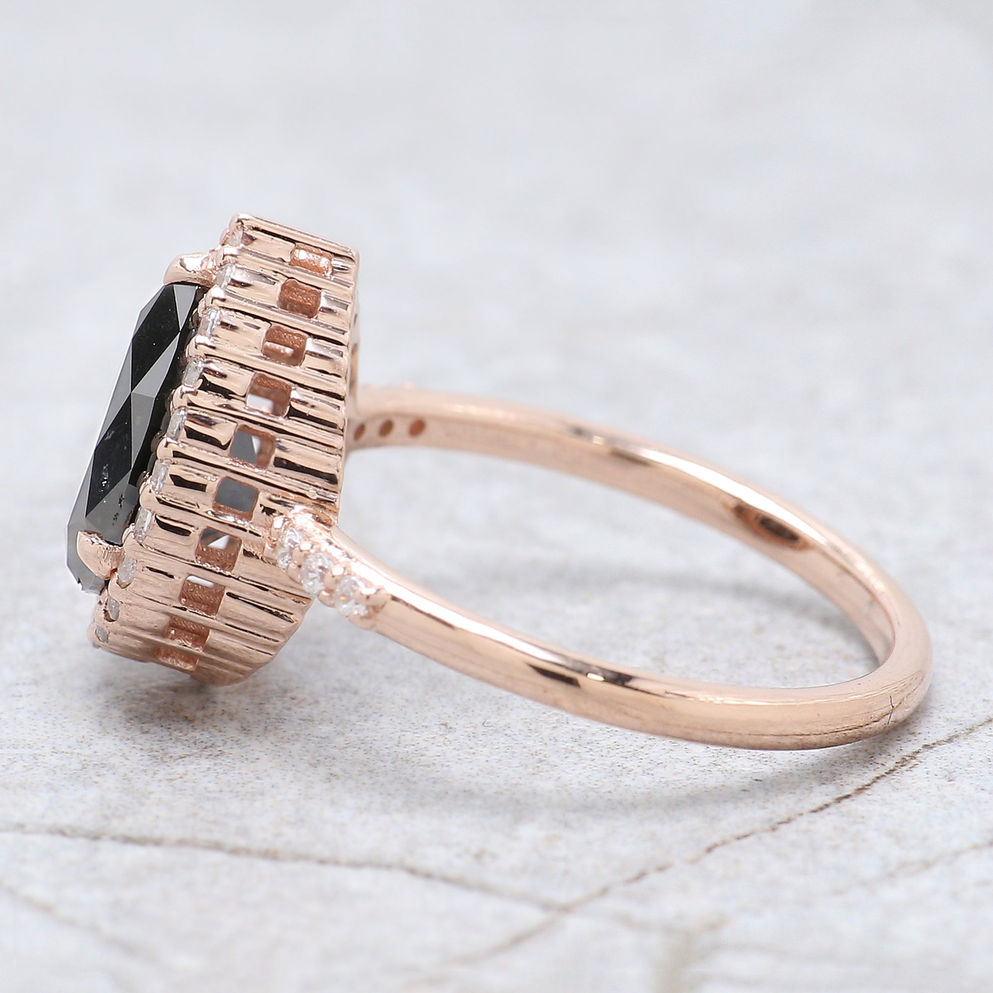 Pear Cut Black Color Diamond Ring 1.97 Ct 9.65 MM Pear Shape Diamond Ring 14K Solid Rose Gold Silver Pear Engagement Ring Gift For Her QN1542