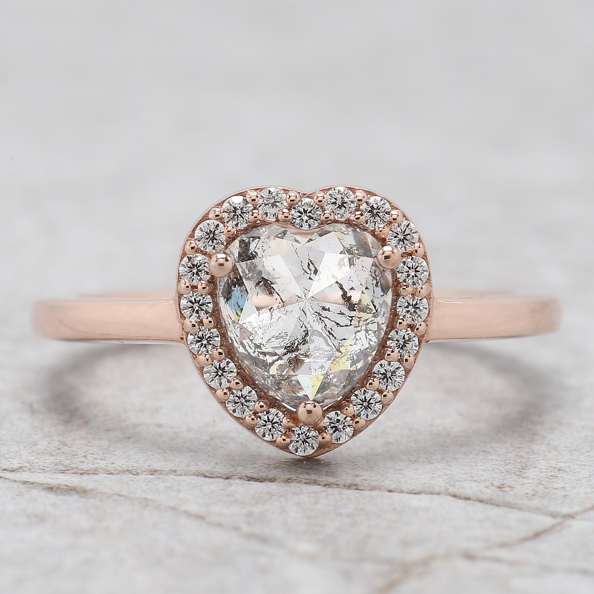 Heart Salt And Pepper Diamond Ring 1.54 Ct 7.09 MM Heart Shape Diamond Ring 14K Solid Rose Gold Silver Engagement Ring Gift For Her QL2598