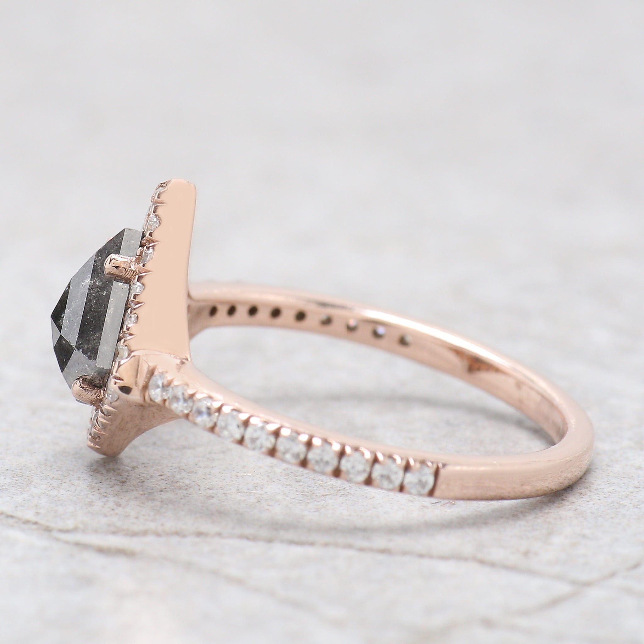 Kite Shape Salt And Pepper Diamond Ring 0.94 Ct 7.60 MM Kite Cut Diamond Ring 14K Solid Rose Gold Silver Engagement Ring Gift For Her QL2038