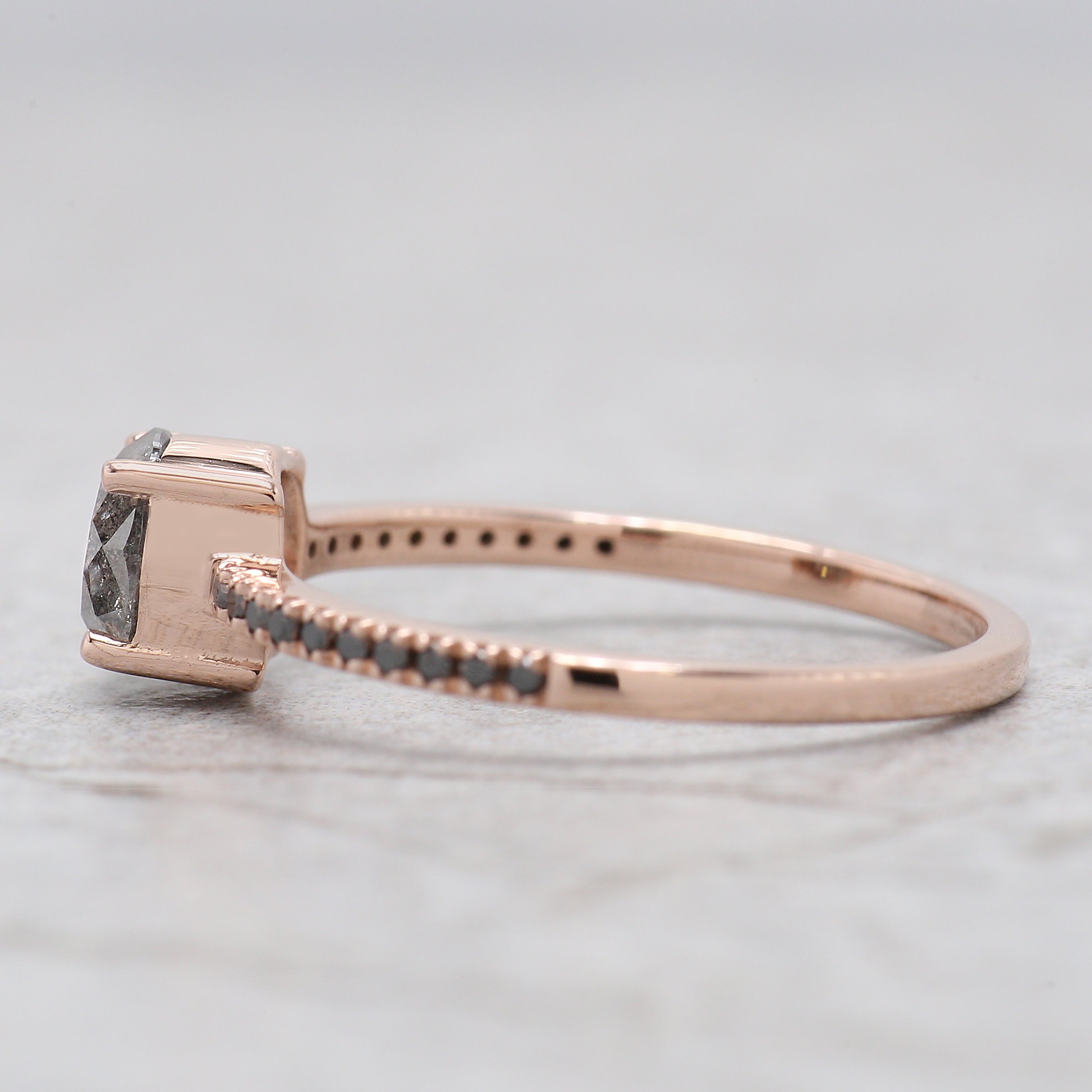 Round Cut Salt And Pepper Diamond Ring 0.87 Ct 5.80 MM Round Diamond Ring 14K Solid Rose Gold Silver Engagement Ring Gift For Her QN9140