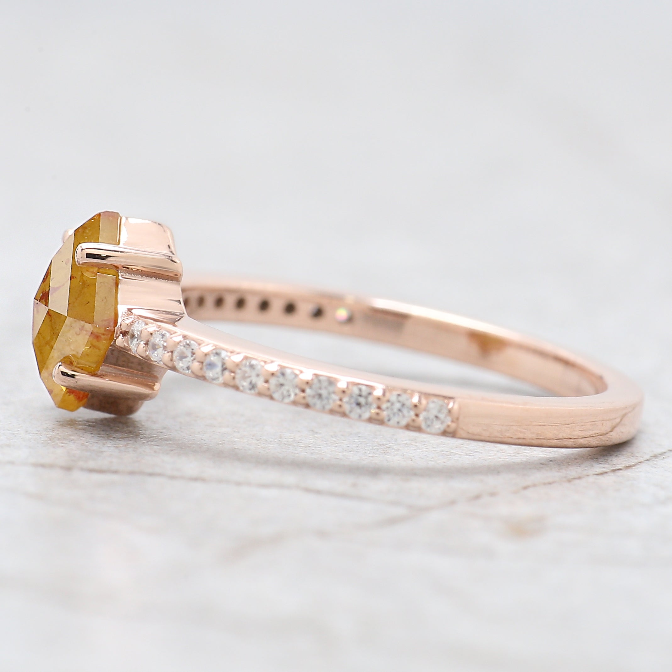 1.00 Ct Natural Kite Cut Yellow Color Diamond Ring 7.45 MM Kite Rose Cut Shape Diamond Ring 14K Solid Rose Gold Silver Engagement Ring QN634