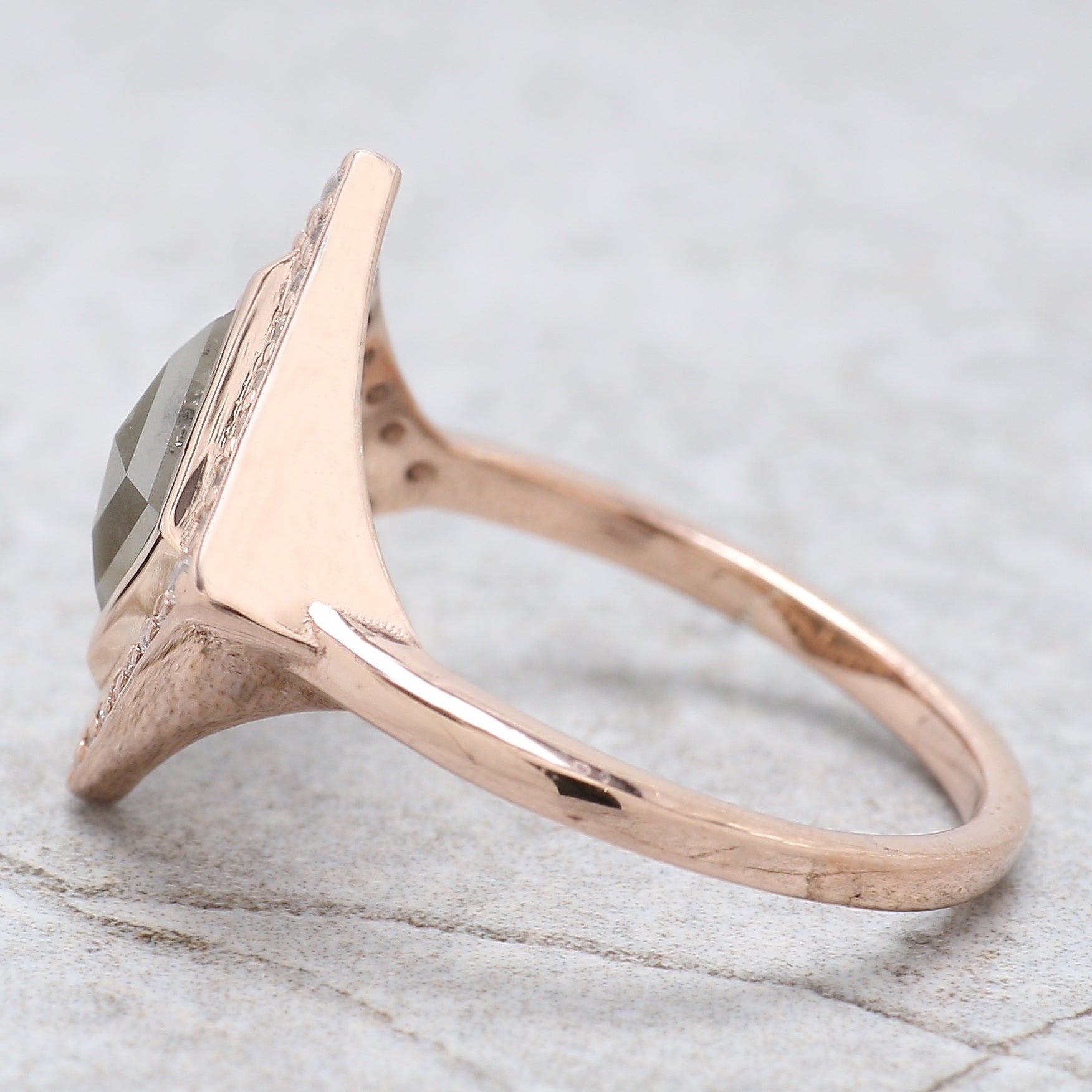 Kite Cut Salt And Pepper Diamond Ring 1.35 Ct 9.00 MM Kite Diamond Ring 14K Solid Rose Gold Silver Kite Engagement Ring Gift For Her QN764