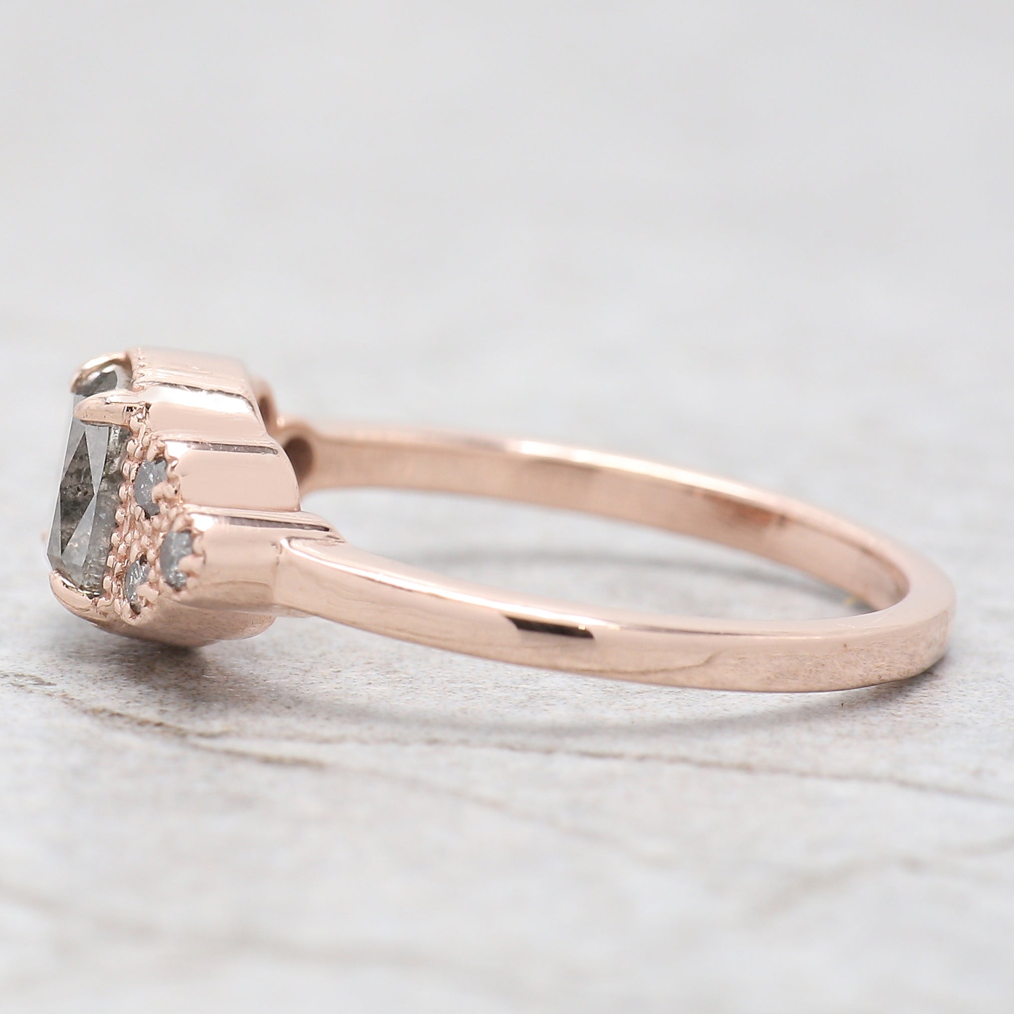 Cushion Cut Salt And Pepper Diamond Ring 0.95 Ct 5.60 MM Cushion Diamond Ring 14K Solid Rose Gold Silver Engagement Ring Gift For Her QN794