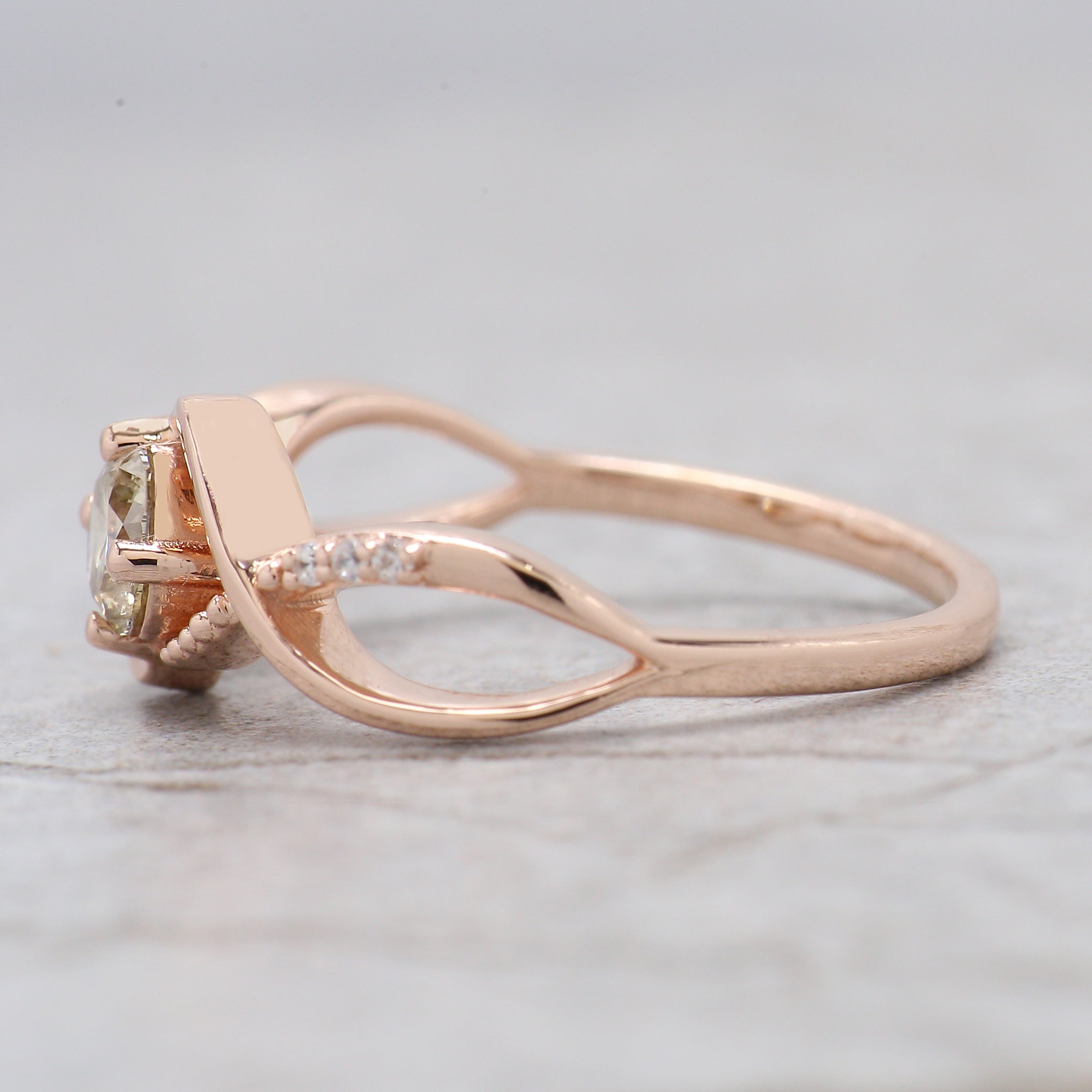 Round Yellow Color Diamond Ring 0.38 Ct 4.55 MM Round Shape Diamond Ring 14K Solid Rose Gold Silver Engagement Ring Gift For Her QN2180