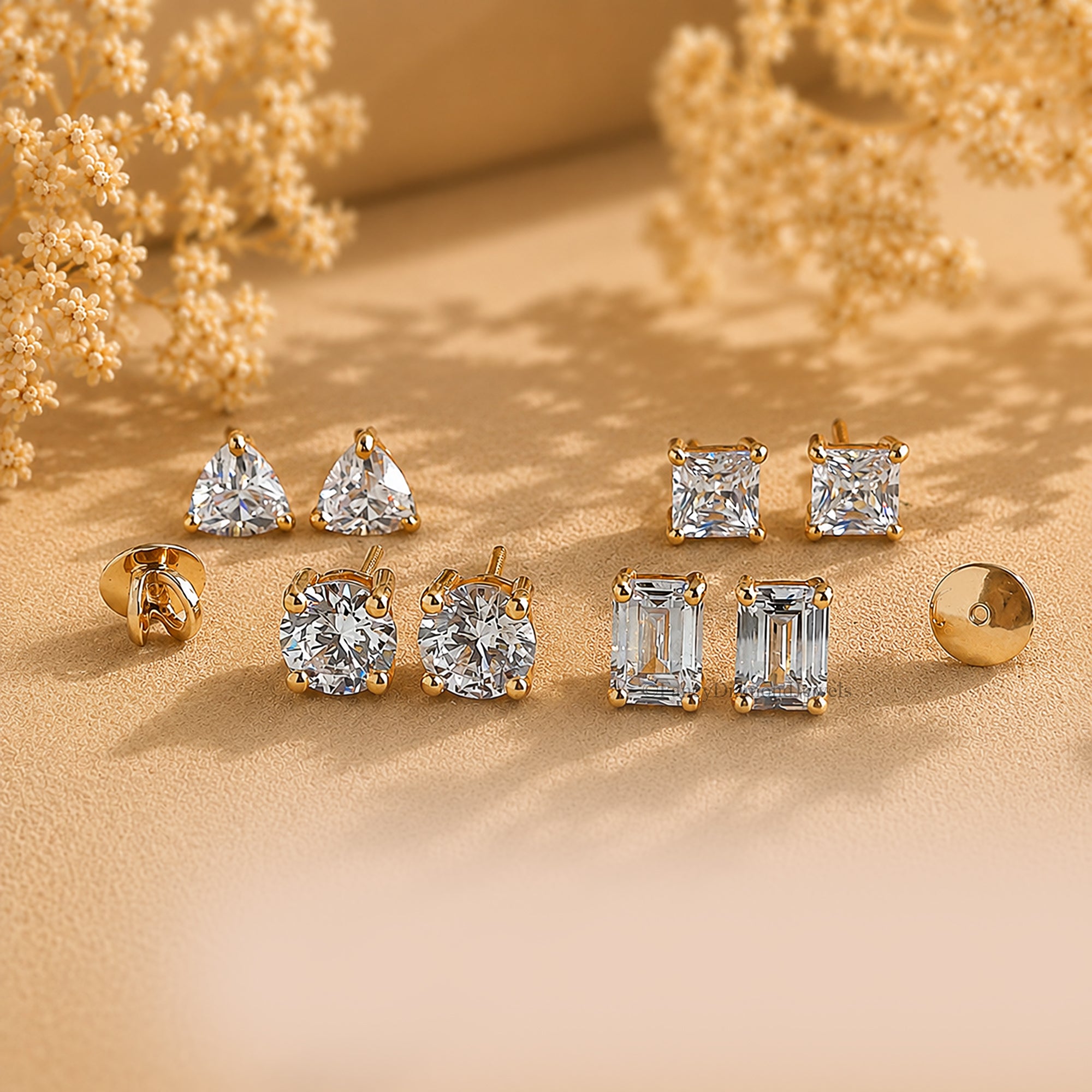 Moissanite Stud Earrings, 14K Gold Earrings, Solitaire  Screw Back Earrings, Sterling Silver Stackable Anniversary Jewelry, Gift For Her FD597