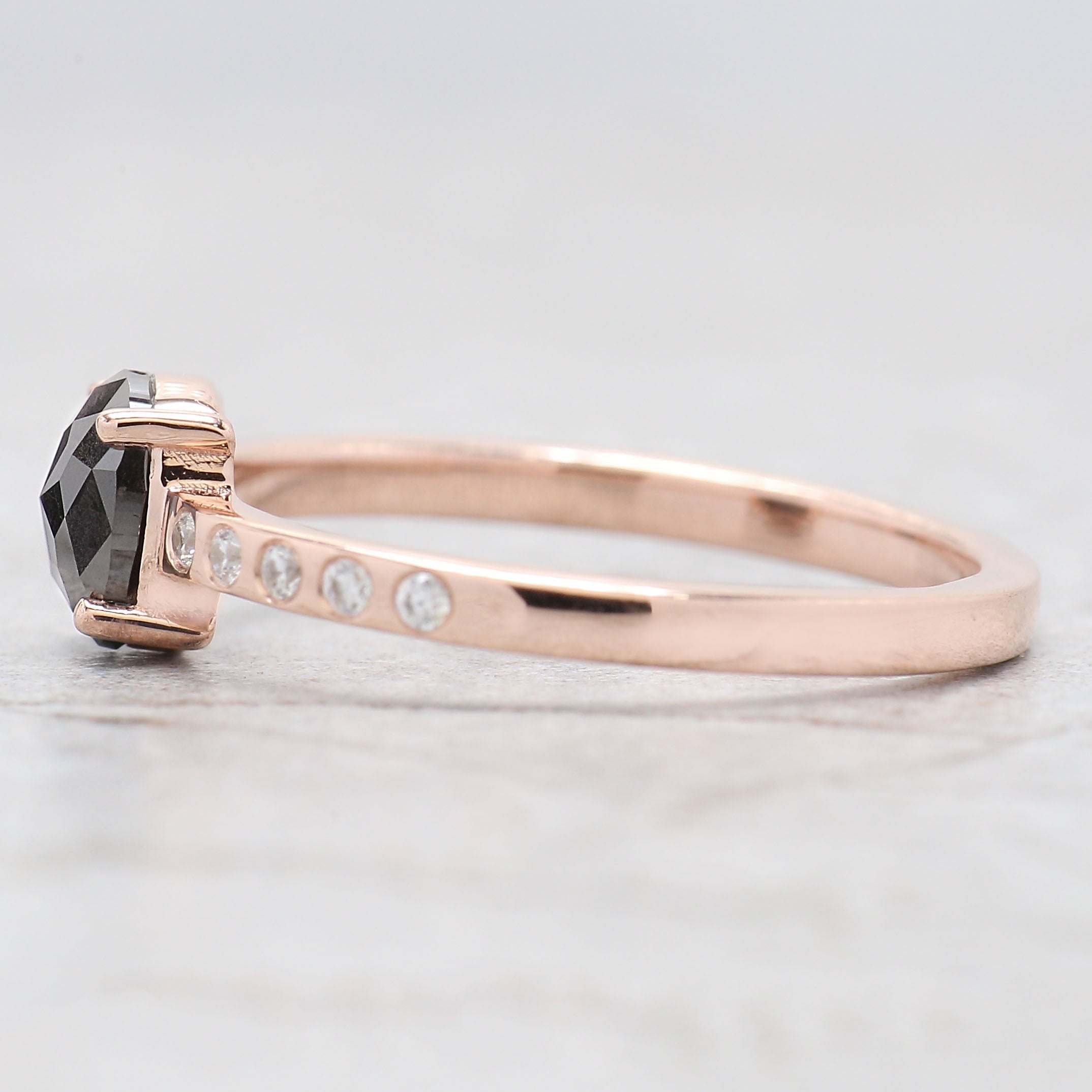 0.78 Ct Natural Oval Salt And Pepper Diamond Ring 5.94 MM Oval Cut Diamond Ring 14K Solid Rose Gold Silver Engagement Ring Oval Ring QK2517