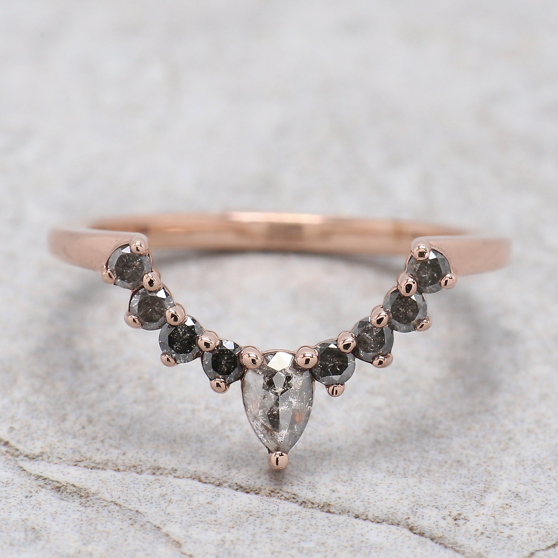 Round Rose Cut Salt And Pepper Diamond Ring 1.86 Ct 7.50 MM Round Diamond Ring 14K Rose Gold Silver Engagement Ring Gift For Her QL1303