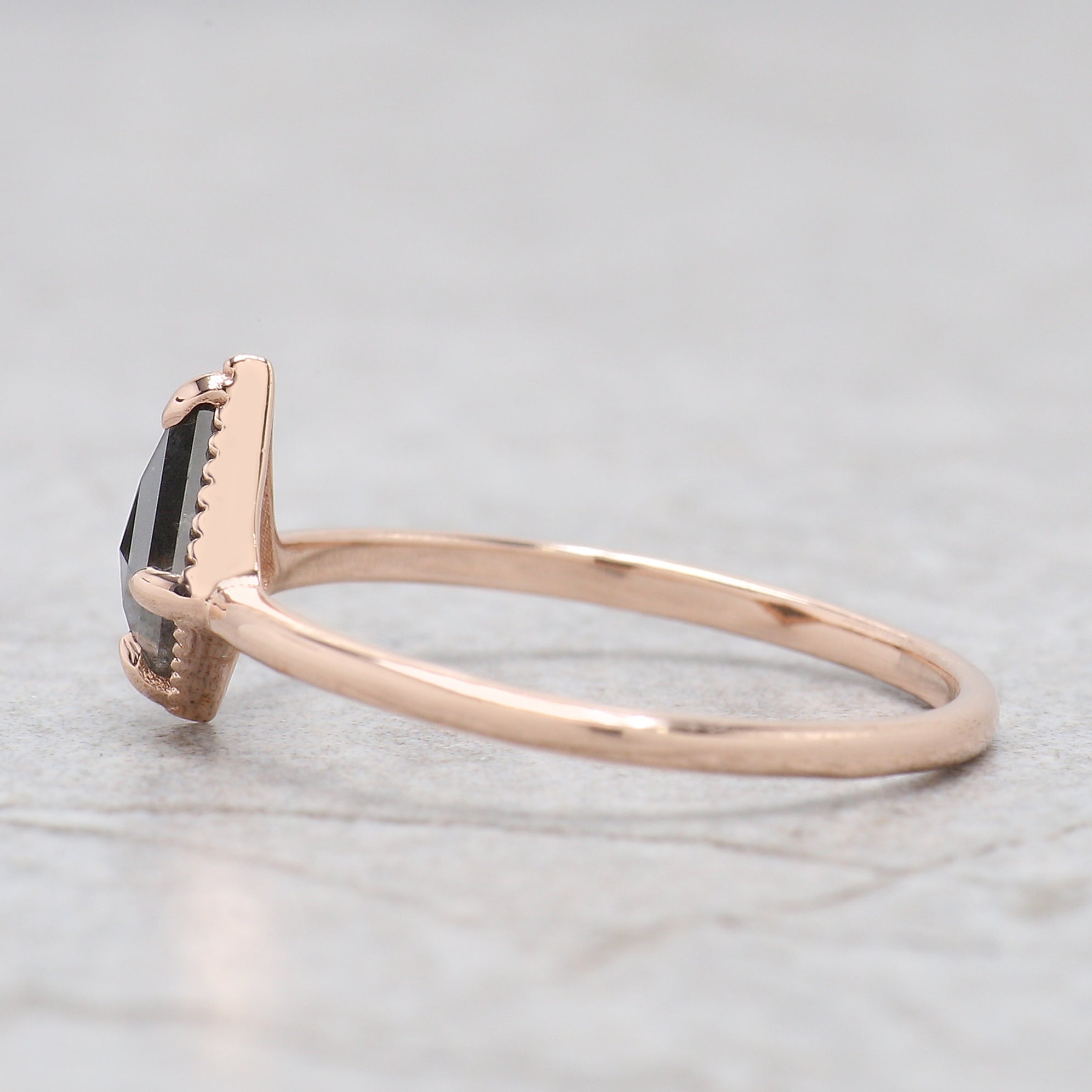 Kite Shape Salt And Pepper Diamond Ring 0.50 Ct 7.02 MM Kite Cut Diamond Ring 14K Solid Rose Gold Silver Engagement Ring Gift For Her QN2267