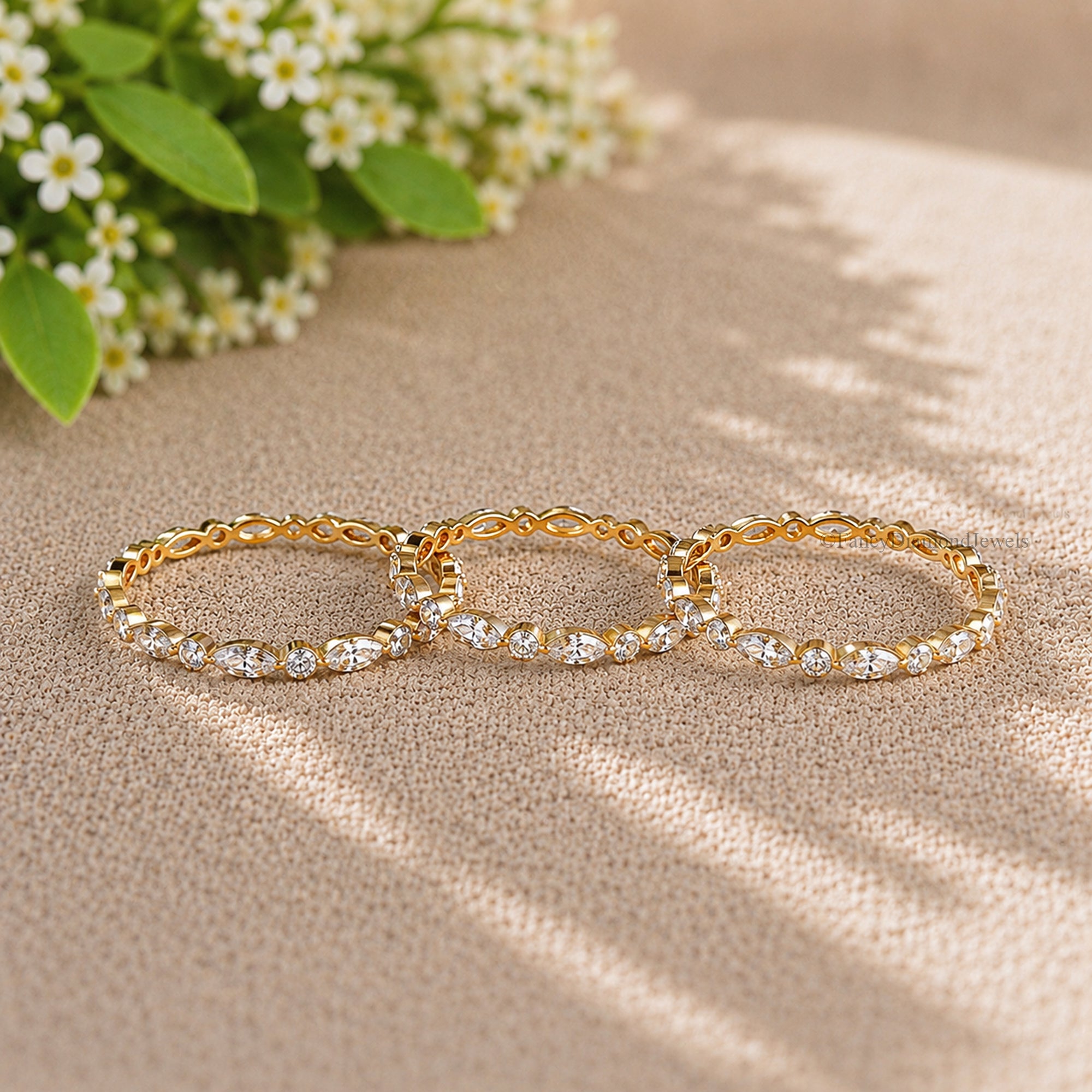 14K Moissanite Diamond Wedding Band, Alternating Marquise and Round Cut Dainty Stackable Eternity Ring, Bridal Anniversary Gifts FD586
