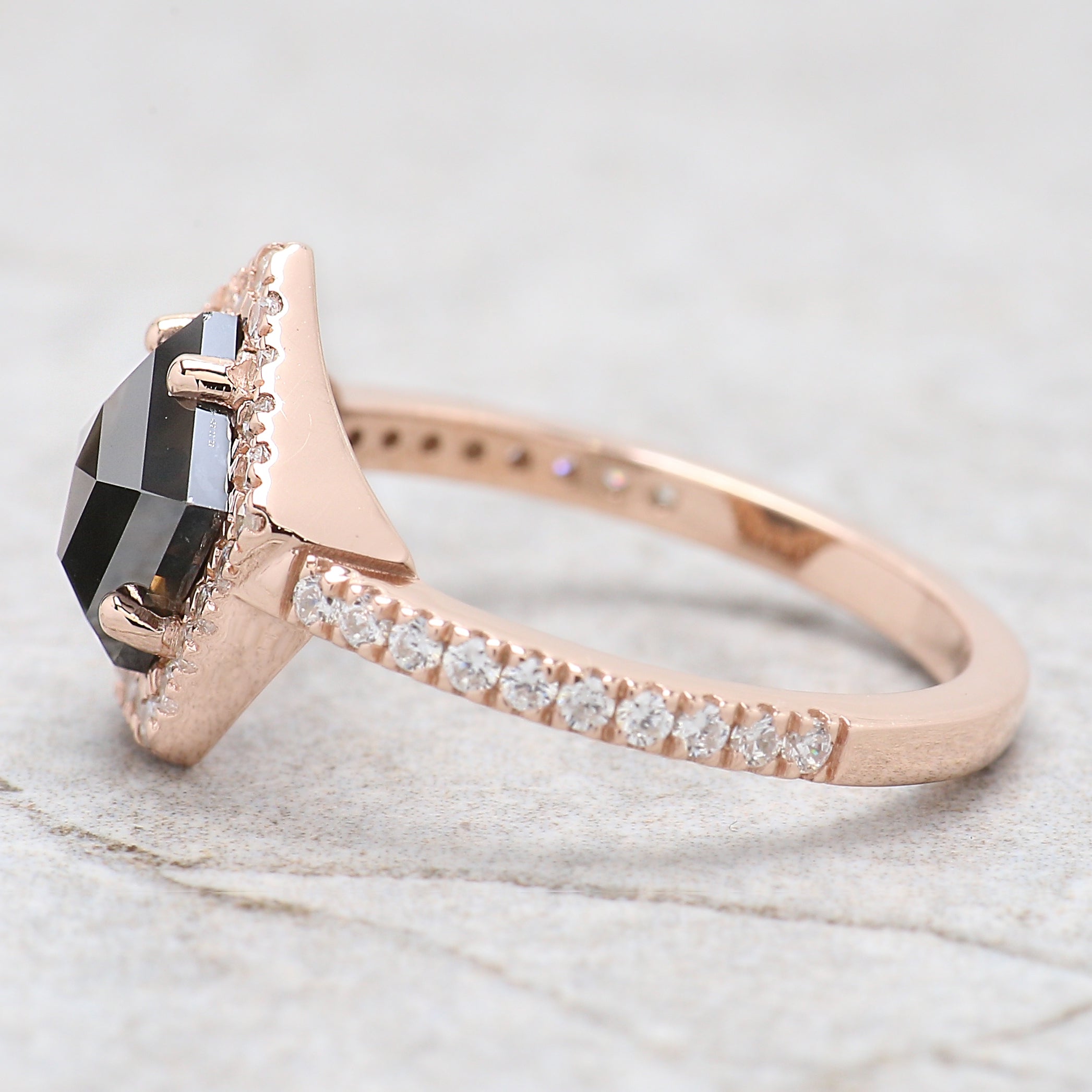 IGI Certified Pentagon Black Color Diamond Ring 1.74 Ct 8.05 MM Pentagon Diamond Ring 14K Solid Rose Gold Silver Engagement Gift Ring QL9381
