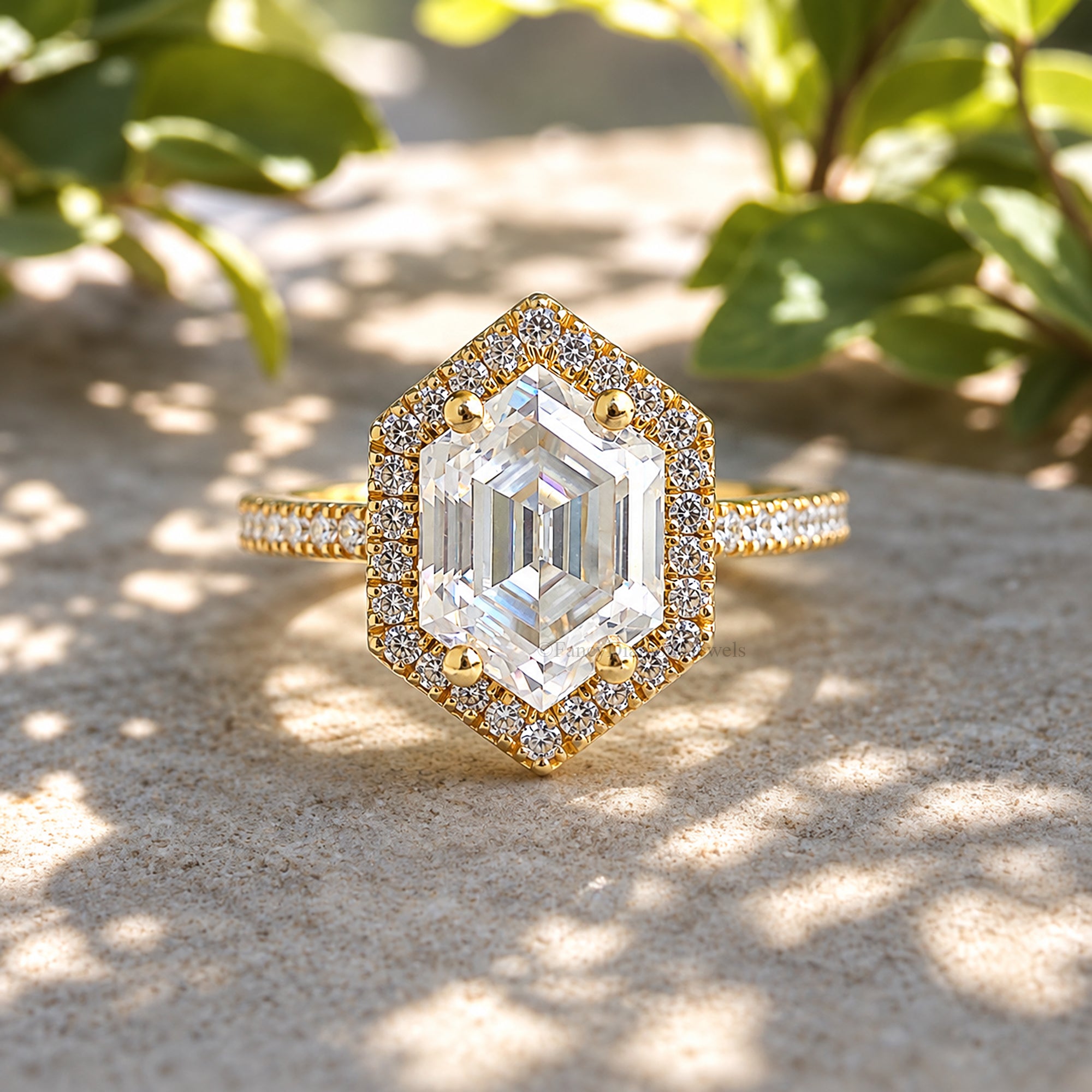 2.35 CT Hexagon Cut Engagement Ring set in Solid Yellow 10K/14k/18k Gold Hexagon Cut Solitaire Engagement Ring Bridal Wedding Ring Set FD605
