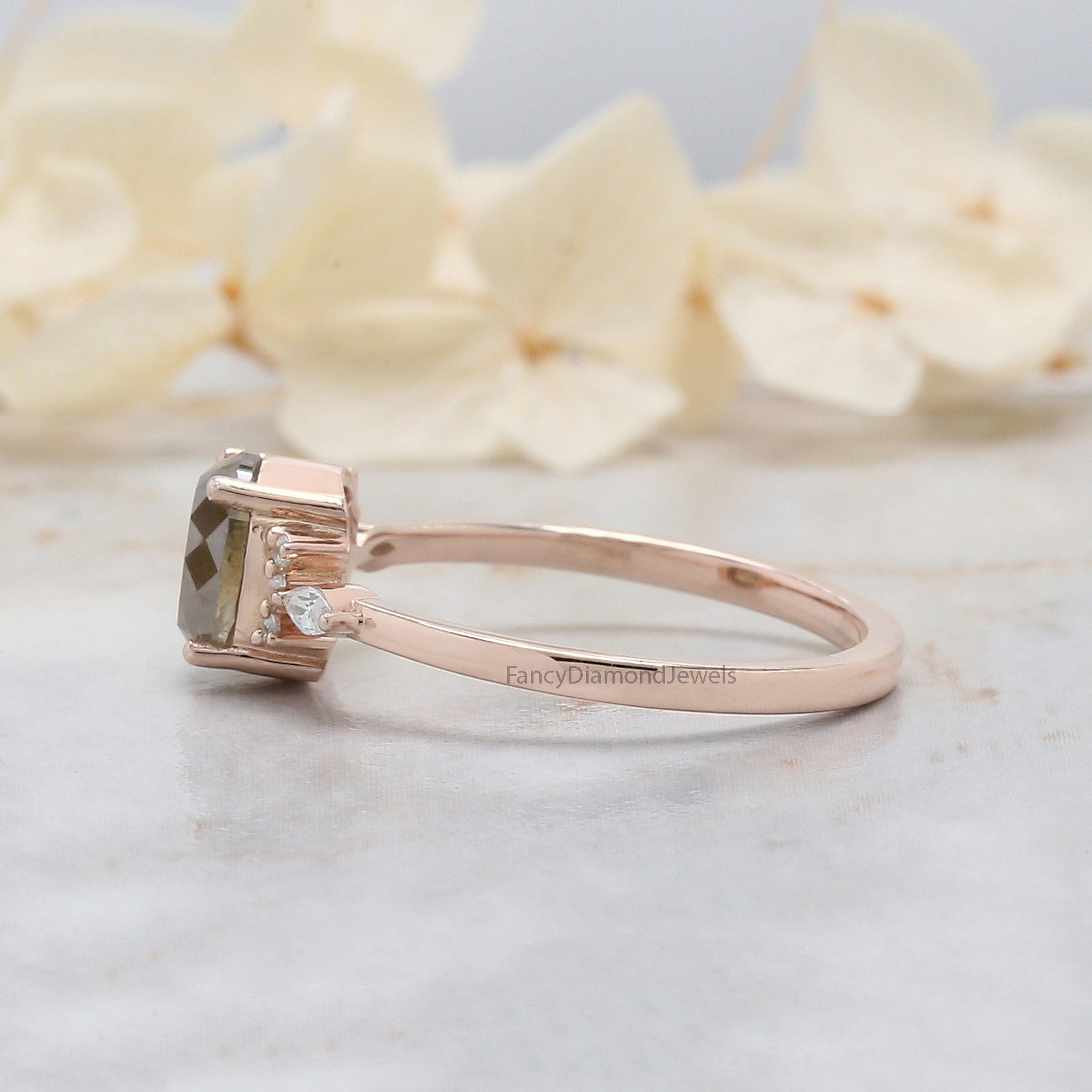Cushion Cut Yellow Color Diamond Ring 1.29 Ct 6.80 MM Cushion Diamond Ring 14K Solid Rose Gold Silver Engagement Ring Gift For Her QL7333